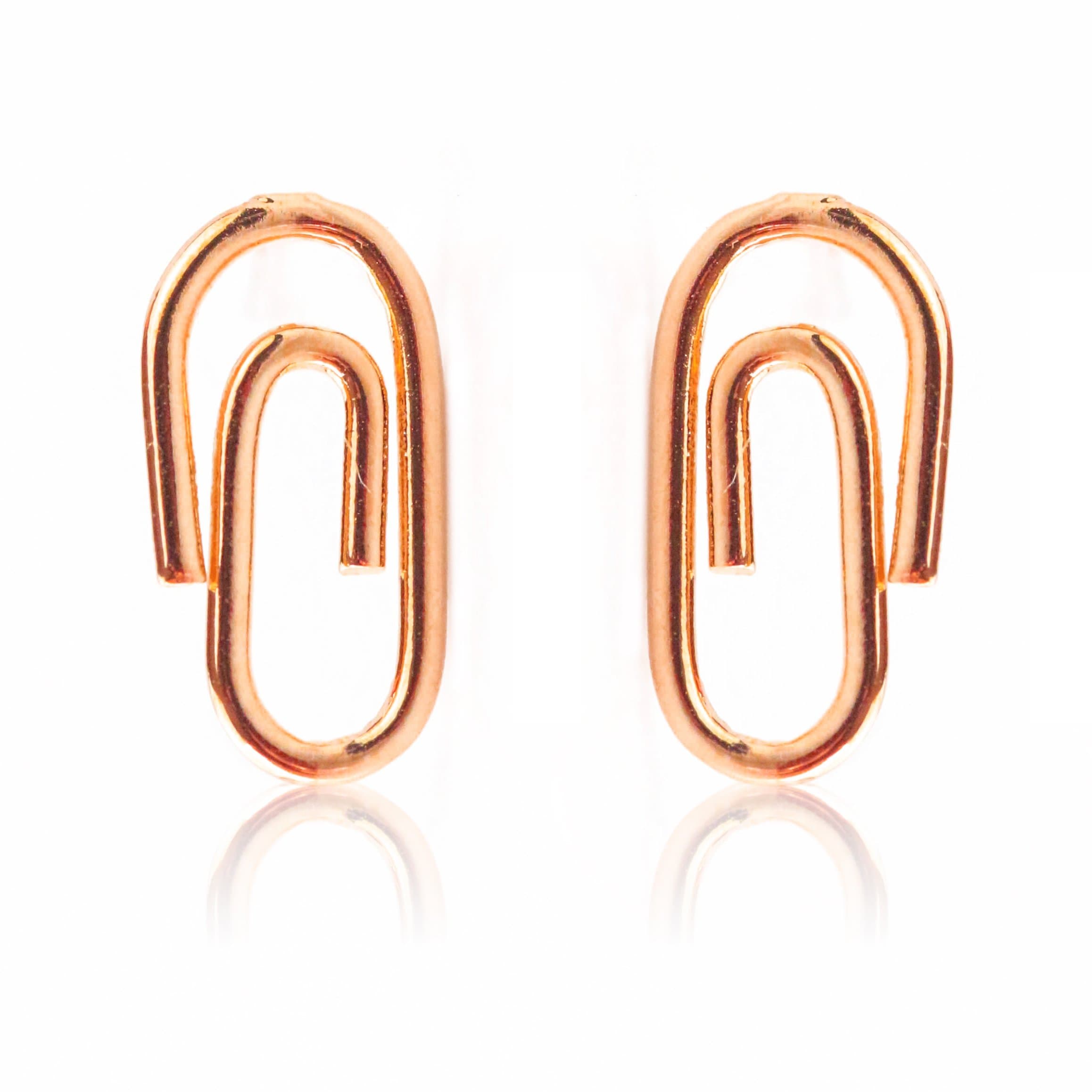 PAPER CLIP EARRINGS 14K Rose Gold Plated Sterling Silver Hypoallergenic Rose Gold Earrings Cute Earrings