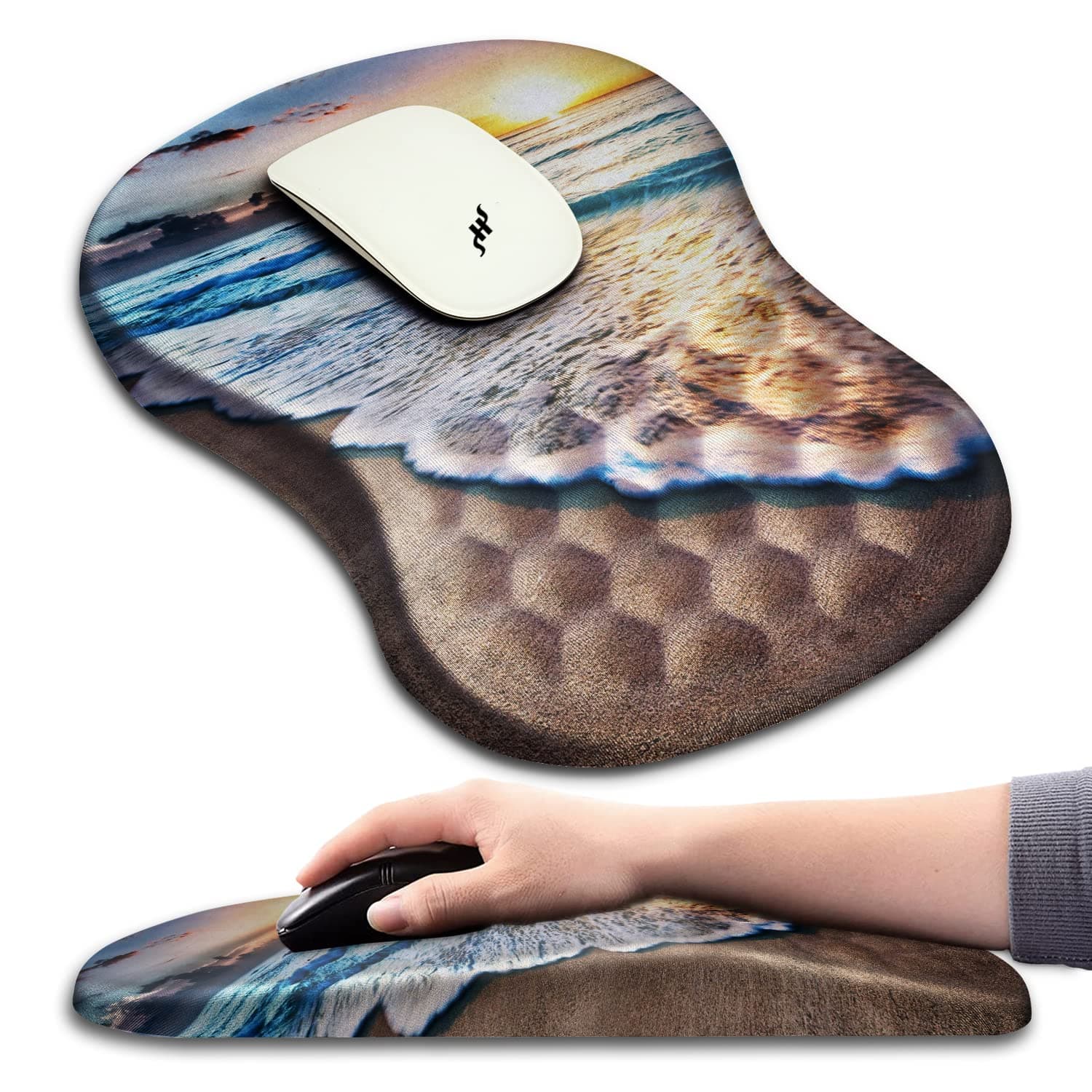 Hokafenle Ergonomic Mouse Pad Wrist Support with Massage Design, Wrist Rest Pain Relief Mousepad with Memory Foam&Non-Slip PU Base, Mouse Pads for Wireless Mouse & Desk (12x8 inch,Sunrise Beach)