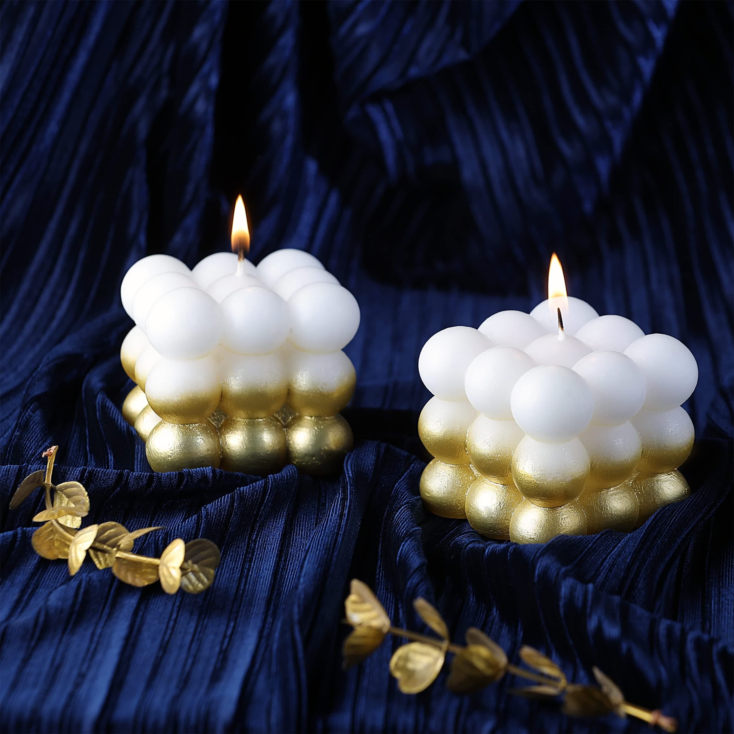 by Parkash Candles Paraffin Wax Golden Lacqeur Bubble Cube Candle Set of 2 (Golden)