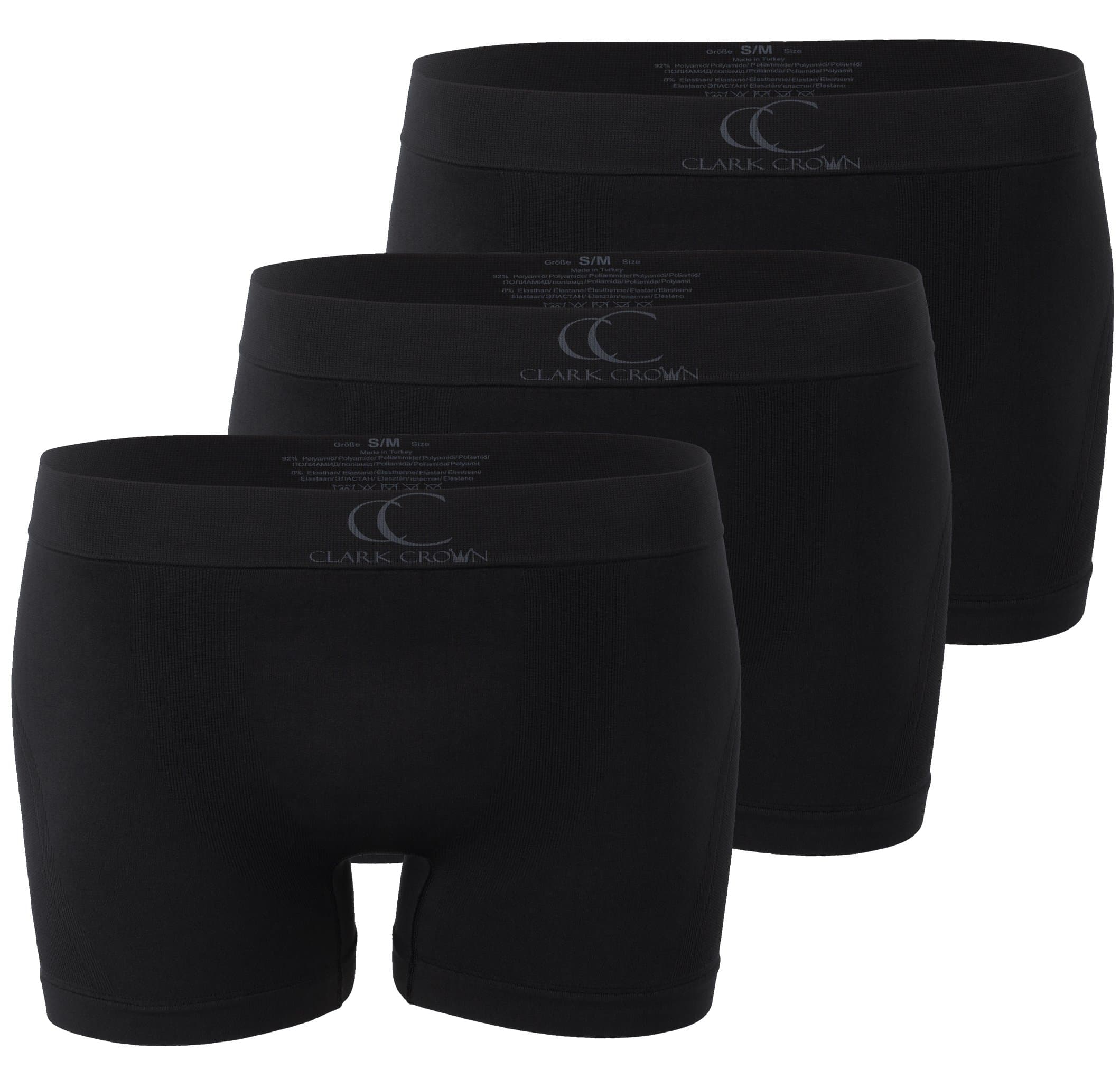 Clark Crown Pack of 3 Mens Seamless Boxer Shorts, Trunks Briefs Black S/M