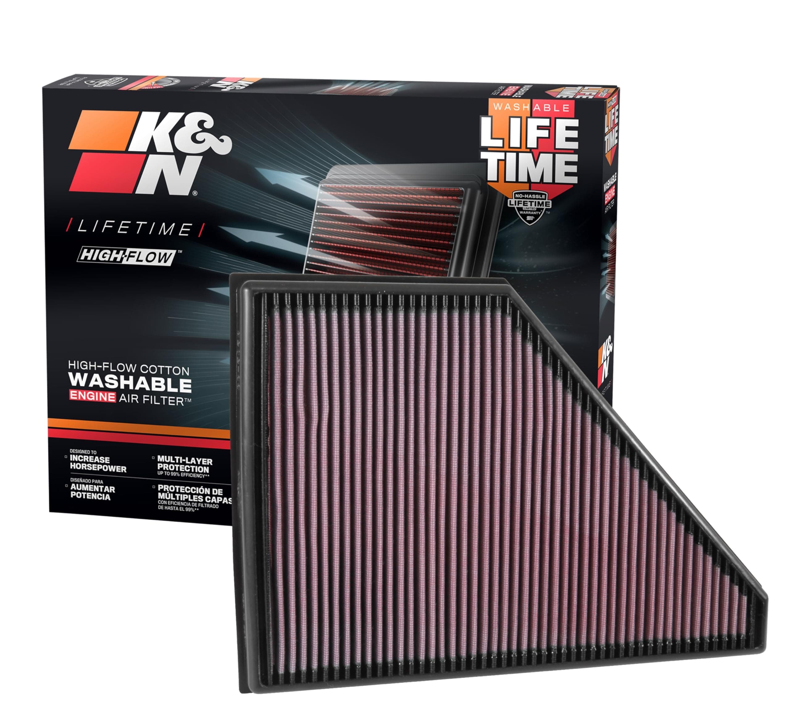 K&N Engine Air Filter: Reusable, Clean Every 75,000 Miles, Washable, Replacement Car Air Filter: Compatible with 2017-2019 Chevy/GMC/Cadillac/Buick (Blazer, Traverse, Acadia, XT5, Enclave), 33-5056