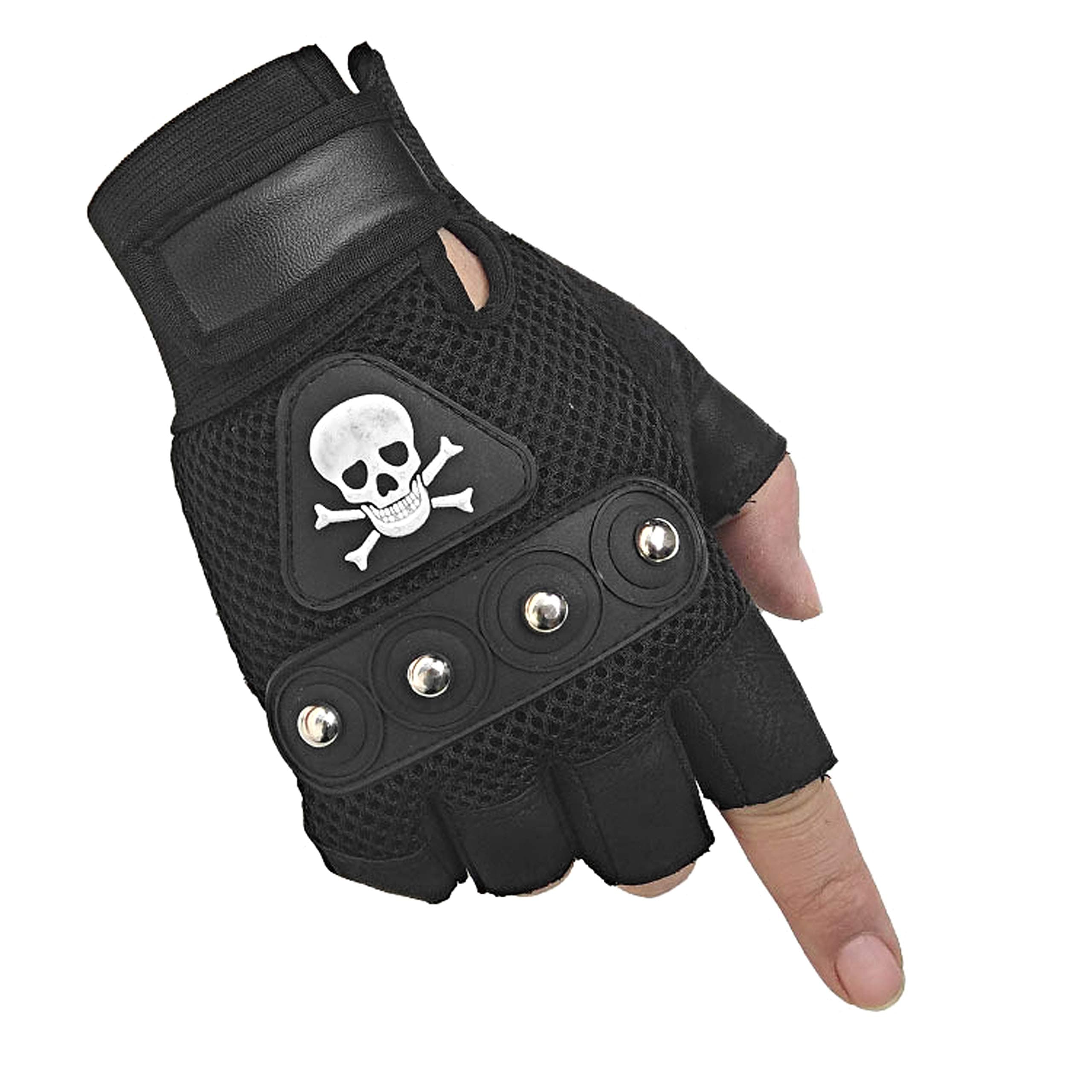 Men's Punk Rock Biker Gothic Skull Gloves Motorcycle Skeletal Rivet Cycling Driving Fingerless Mitten