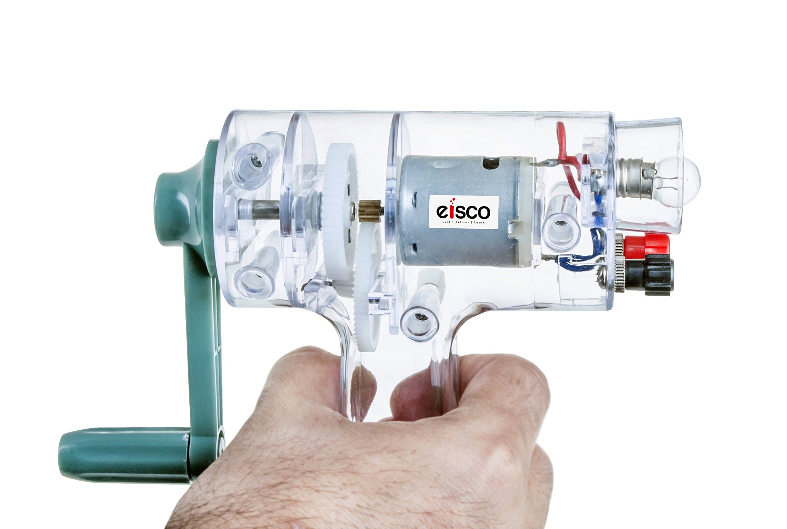 EISCO Hand Crank Generator – Portable Electricity Generator with LED Light, Built-In Flashlight & Lamp, STEM Physics Experiment Kit for Energy Conversion, Science Fair & Classroom Learning