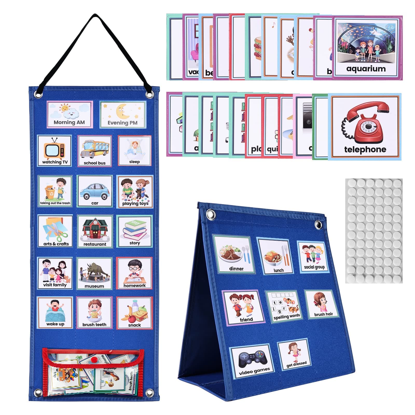 Kids Visual Schedule Pocket Chart: Daily Schedule Pocket Chart with 70 Cards Autism Learning Materials Daily Routine Chart Schedule Board for Home School Chores Outings