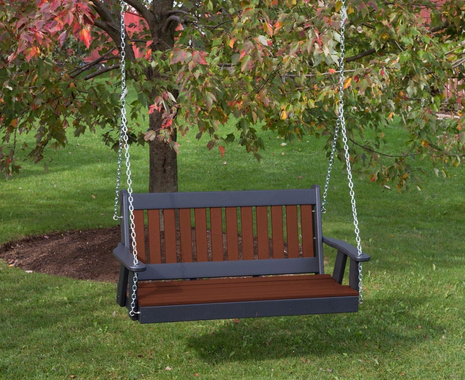 Mission Poly Lumber Wood 5FT Porch Swing Amish Craftsmandship Made in USA HDPE with No Wood fibers 1000 lbs Limit. Stainless Steel Hardware.Signature Design for Patio Outdoor Backyard Garden Park