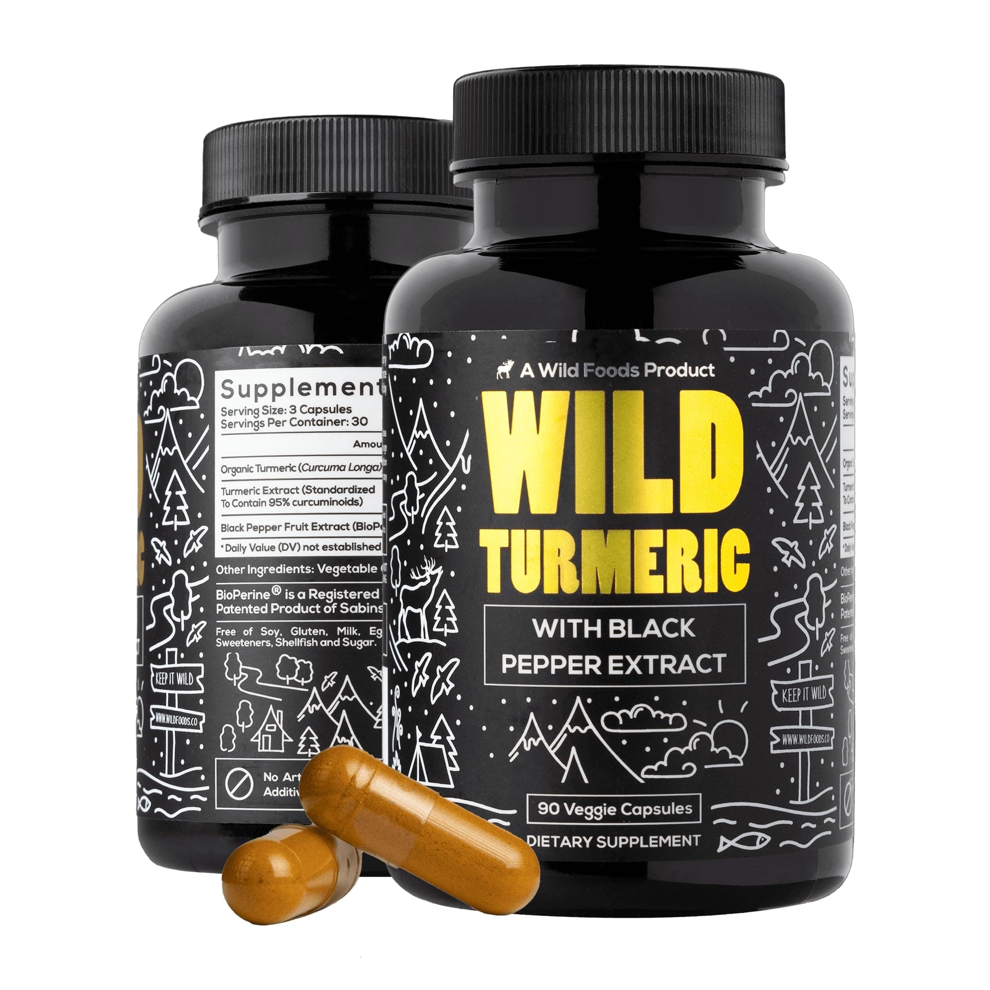 Wild Turmeric Curcumin Supplement with BioPerine Black Pepper Extract - Highest Potency with 95% Curcuminoids - 1500mg - 90 ct