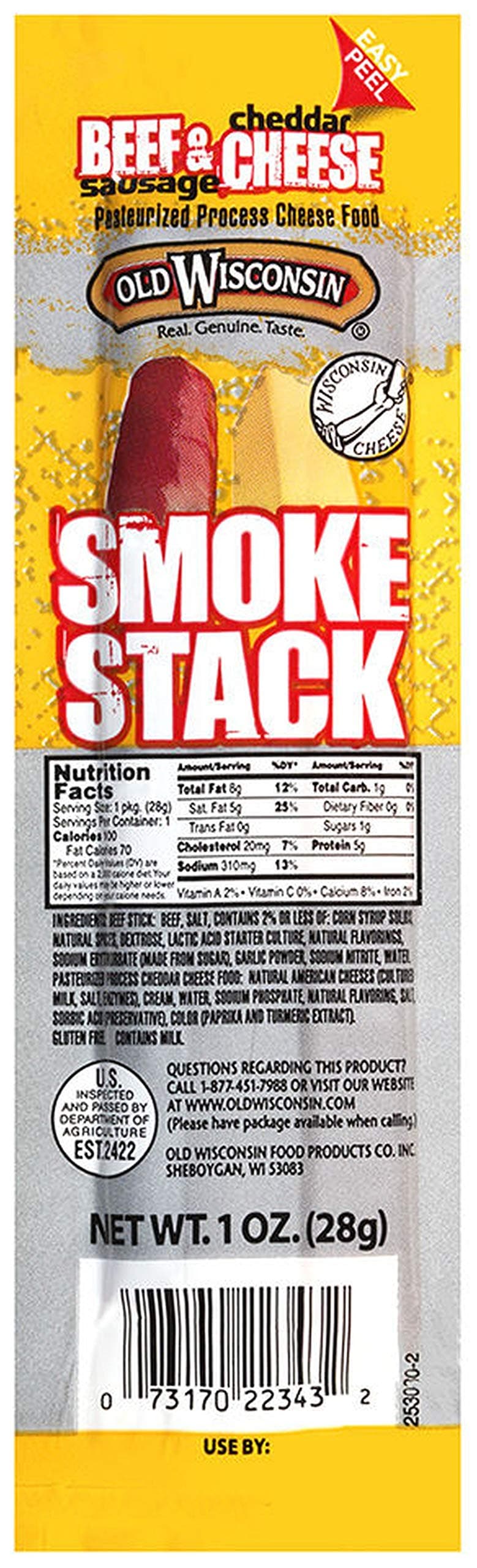 Old Wisconsin Cheese, Beef Stick and Cheddar, 1-Ounce (Pack of 18)