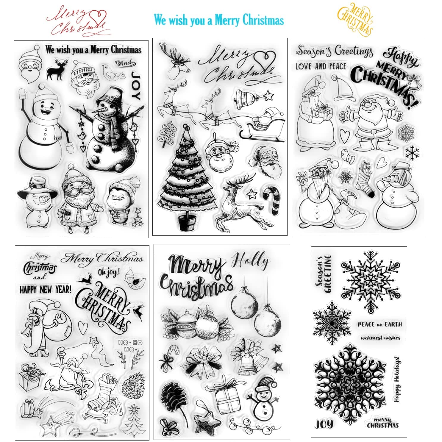 6 Sheets Different Christmas Theme Clear Stamps Scrapbooking Album Paper Cards Making Decoration(Christmas Theme)