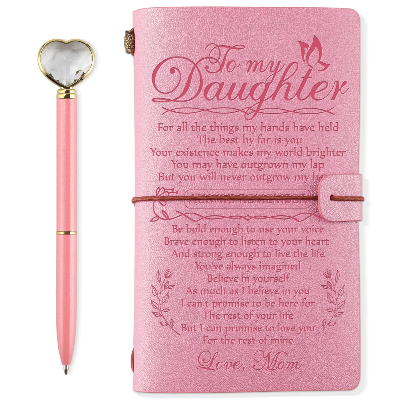 PRSTENLY Daughter Gifts from Mom Leather Journal with Heart Diamond Pen Set, 140 Page Refillable Journal Notebooks Graduation Christmas Birthday Mothers Day Gifts for Daughter from Mom