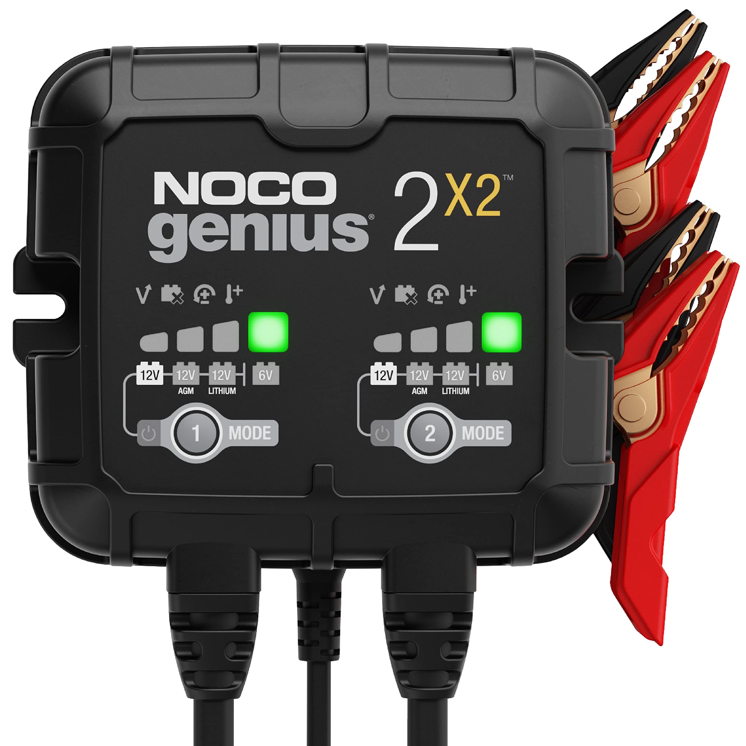 GENIUS2X2: 4A 2-Bank Smart Battery Charger (2A/Bank) - 6V/12V Automatic Maintainer, Trickle Charger & Desulfator with Overcharge Protection & Temperature Compensation – for Lead-Acid & Lithium