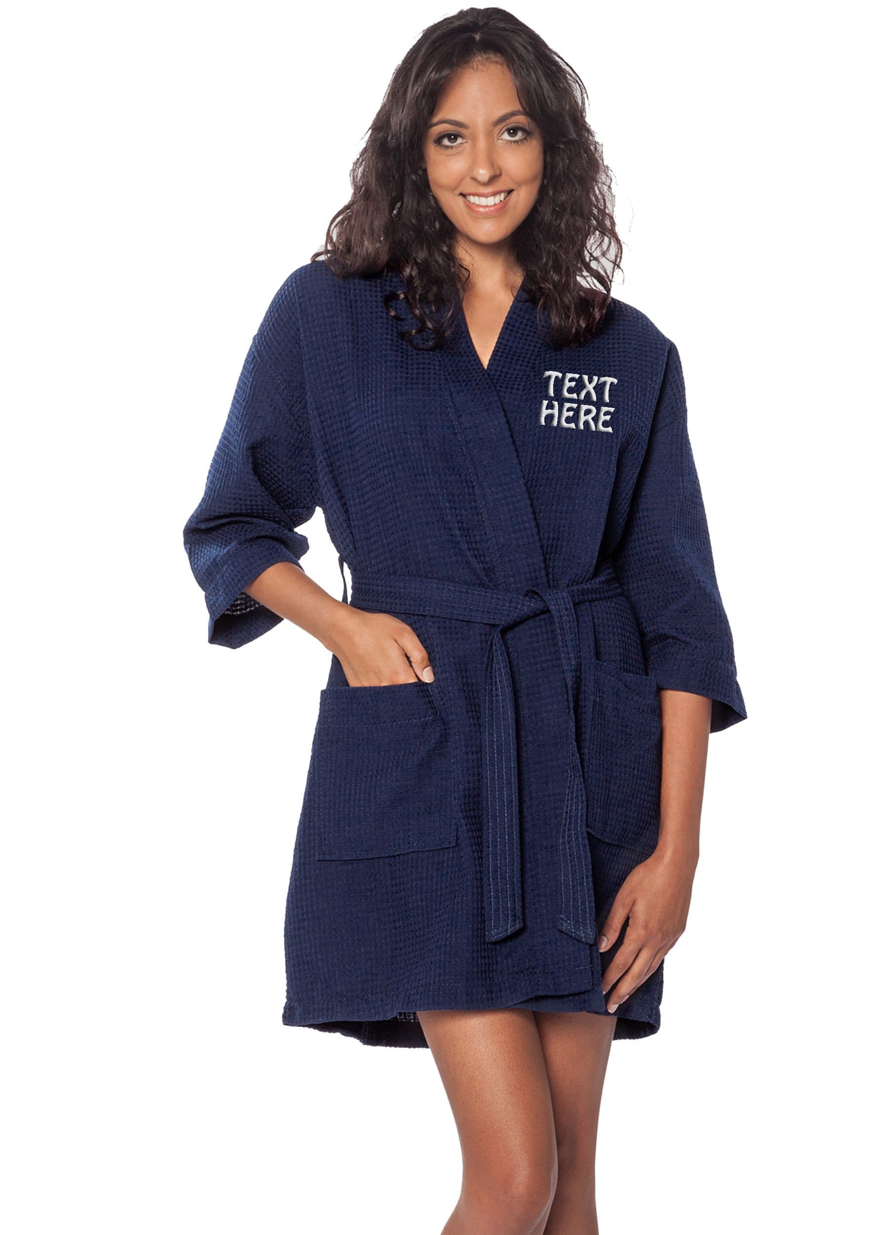 Personalized Embroidered Robes – Custom Waffle Kimono Robe – Monogrammed Bathrobes