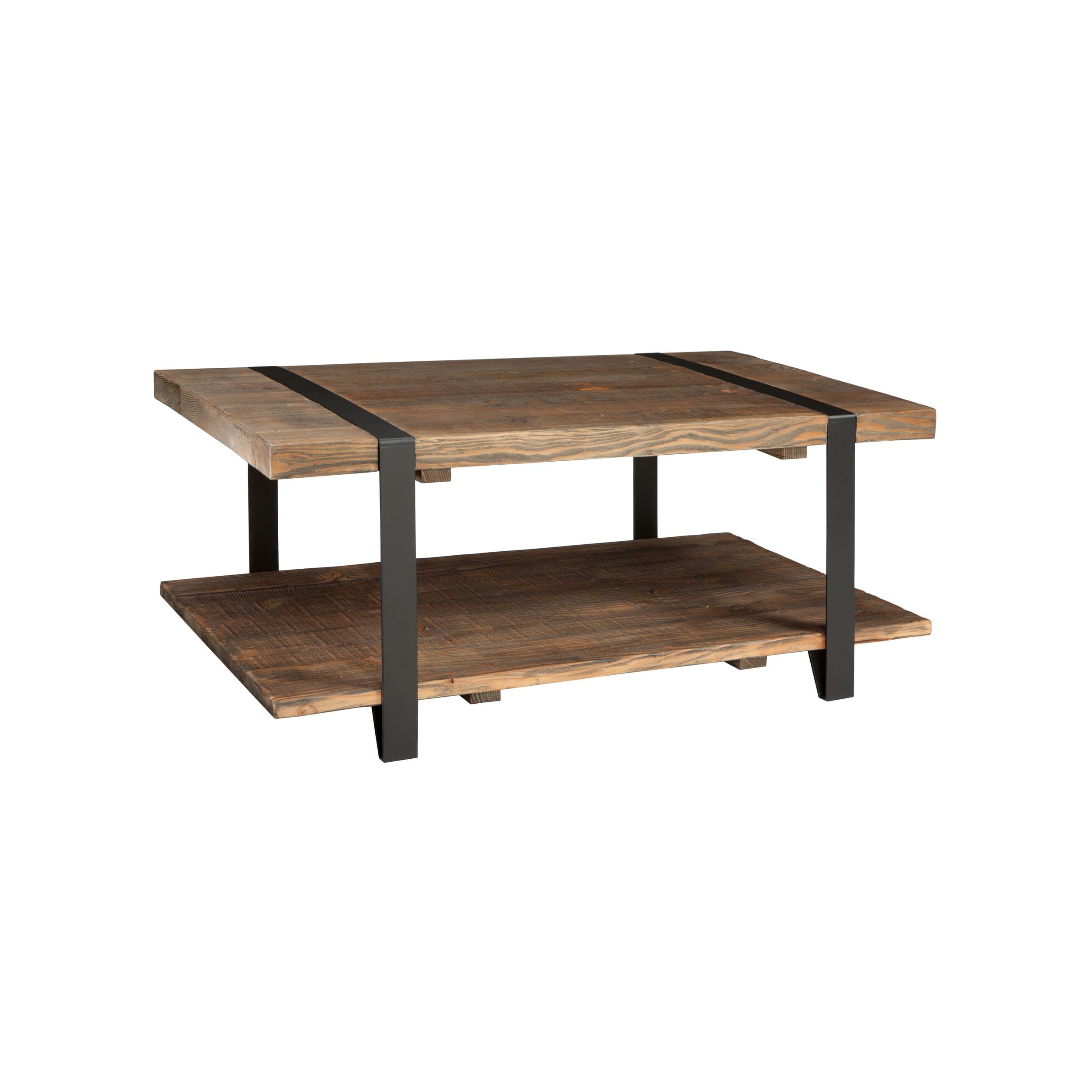 Alaterre Furniture Stowe 42-Inch Reclaimed Wood Coffee Table, Durable Metal Legs, Unique Wrapped Metal Strap Design, Rustic Brown, Ideal for Living and Office Spaces