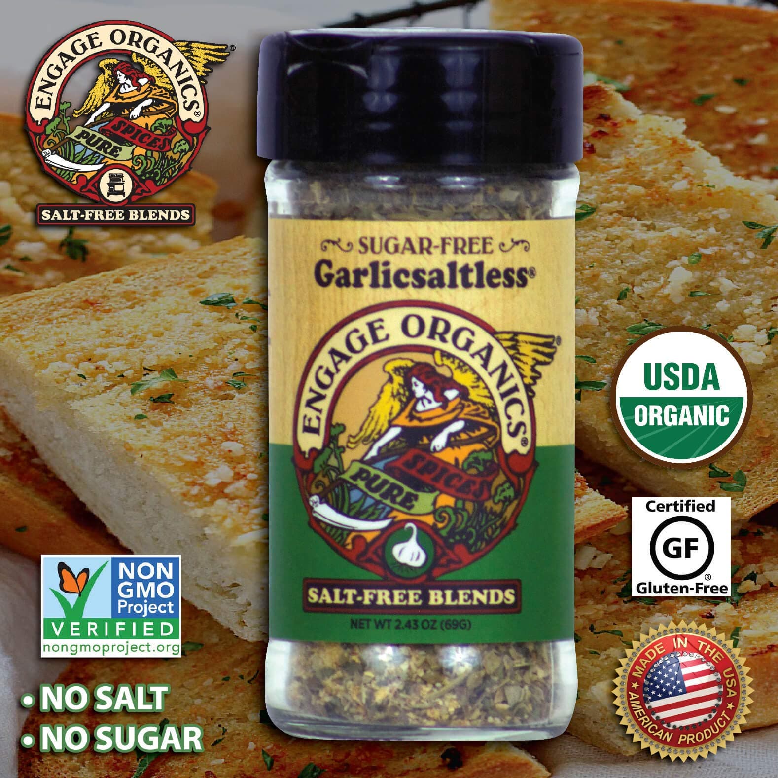 Engage Organics Organic Garlic Spice Blend, 2.43 Ounce