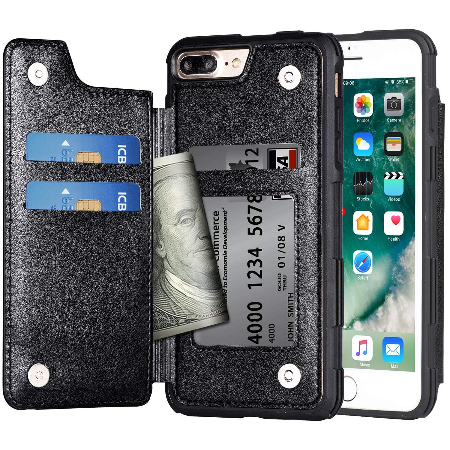 Migeec Case for iPhone 7 plus / 8 plus - Wallet Case with PU Leather Card Pockets [Shockproof] Back Flip Cover for iPhone 7 plus / 8 plus 5.5 inch, Black