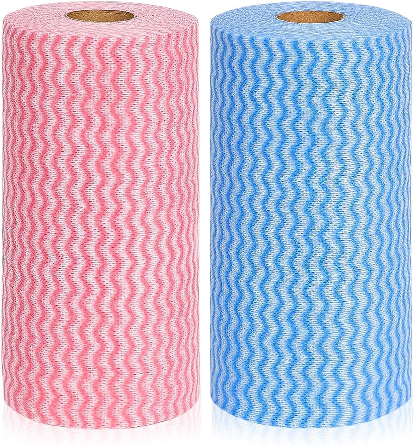 Jebblas J Cloths On a Roll Reusable Cleaning Cloth Dish Cloth Dish Towels All Purpose Cloths for Kitchen, Pack Of 2 Roll, 200 Pcs Per Roll, Blue And Red