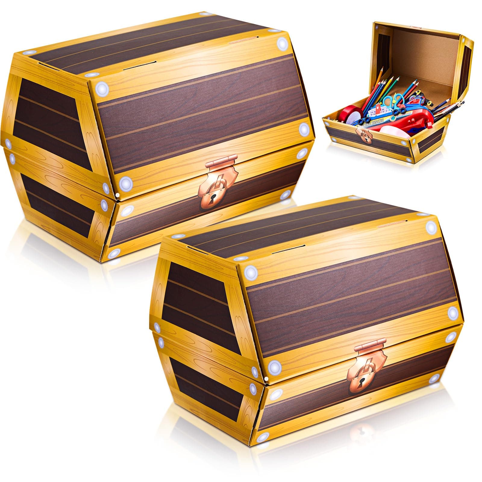 Yeaqee 2 Pcs Pirate Prize Treasure Box Treasure Pirate Chest Large Treasure Cardboard Box Kids Prize Box for Kids Birthday Classroom Supplies Treasure Hunt Game, 9.8 x 7.1 x 8.5 Inch