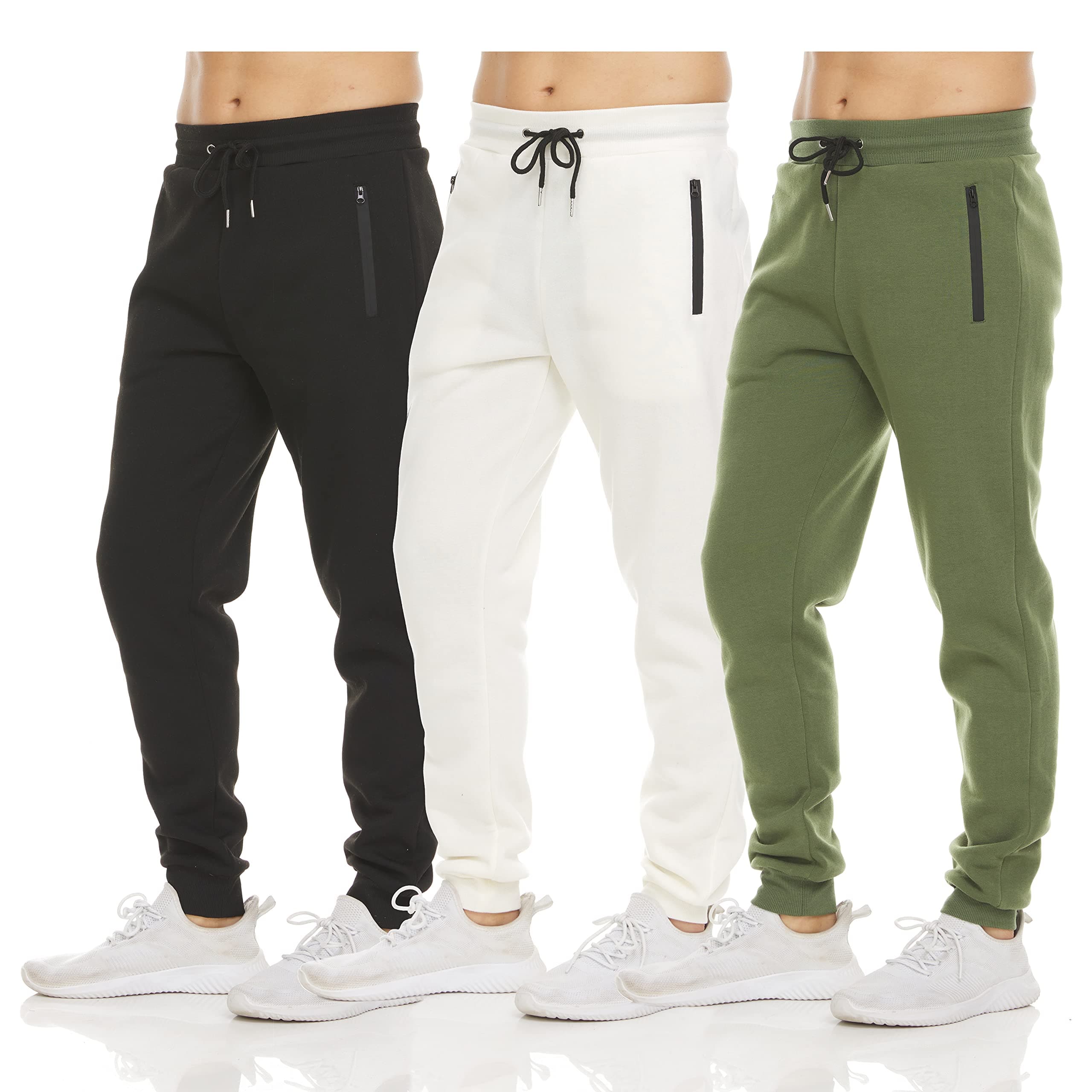 Mens Sweatpants 3 Pack Fleece Active Athletic Workout Jogger Sweatpants for Men with Zipper Pocket Size S-3XL