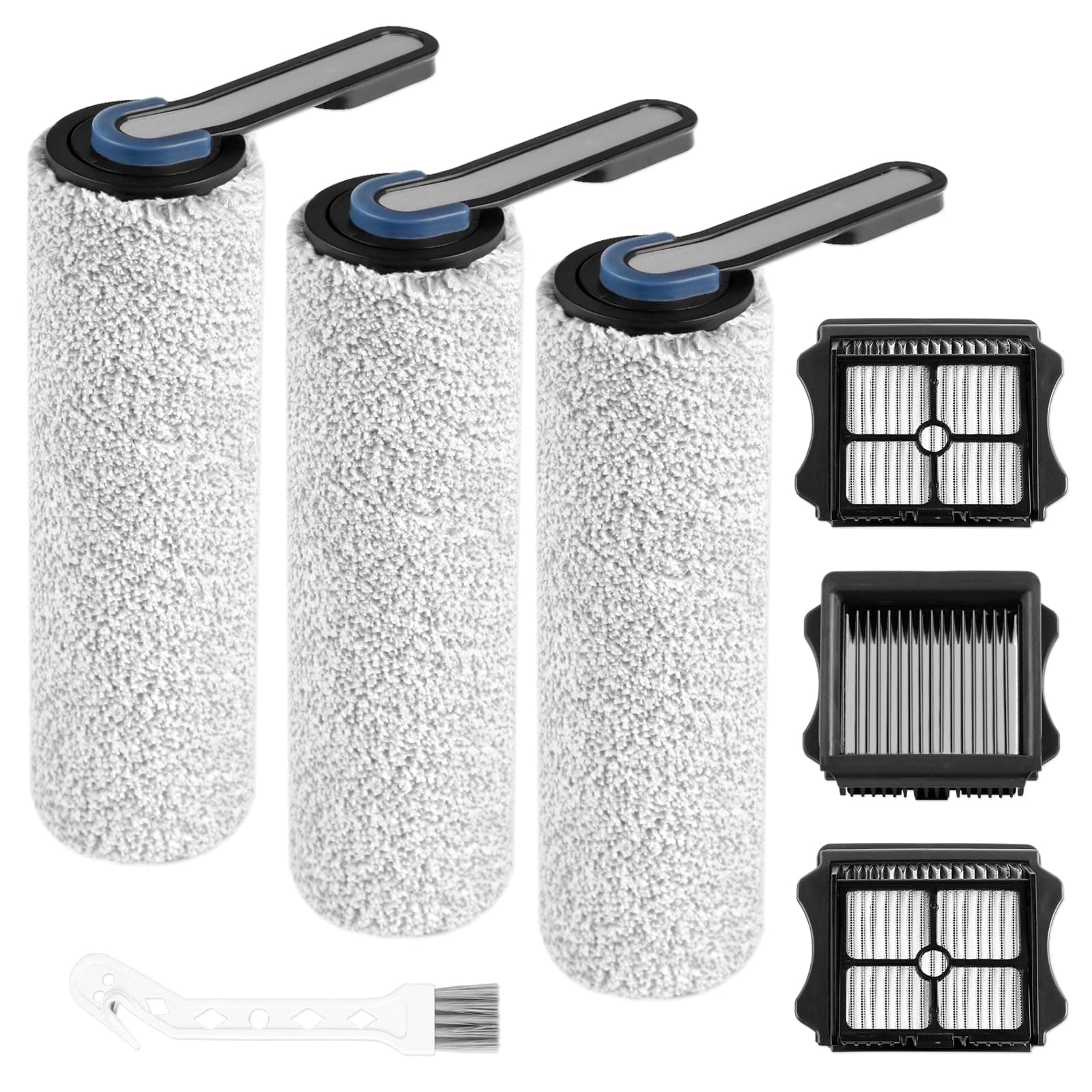 Floor ONE S5 Pro Replacement Roller Brush and Filter Kit for Tineco Floor ONE S5 Blue, Floor One S5 Pro 2 Cordless Wet Dry Vacuum Replacement Parts (Not for S5 Combo) 3 Roller Brush, 3 Filters