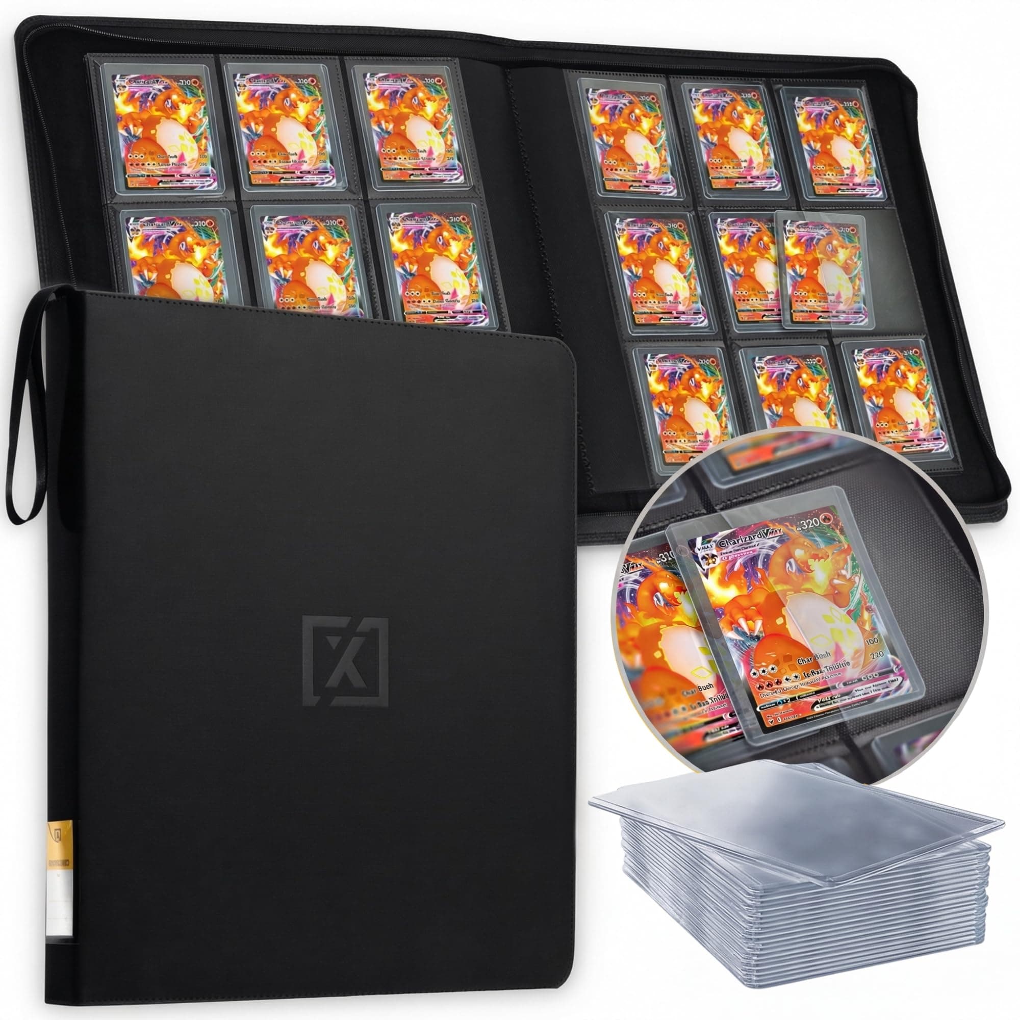 X PRO TopLoader Binder | Holds 200+ Toploaders Hard Cases | 9 Pocket Trading Cards Album | Long Term Storage Binder | Side Load Sleeves