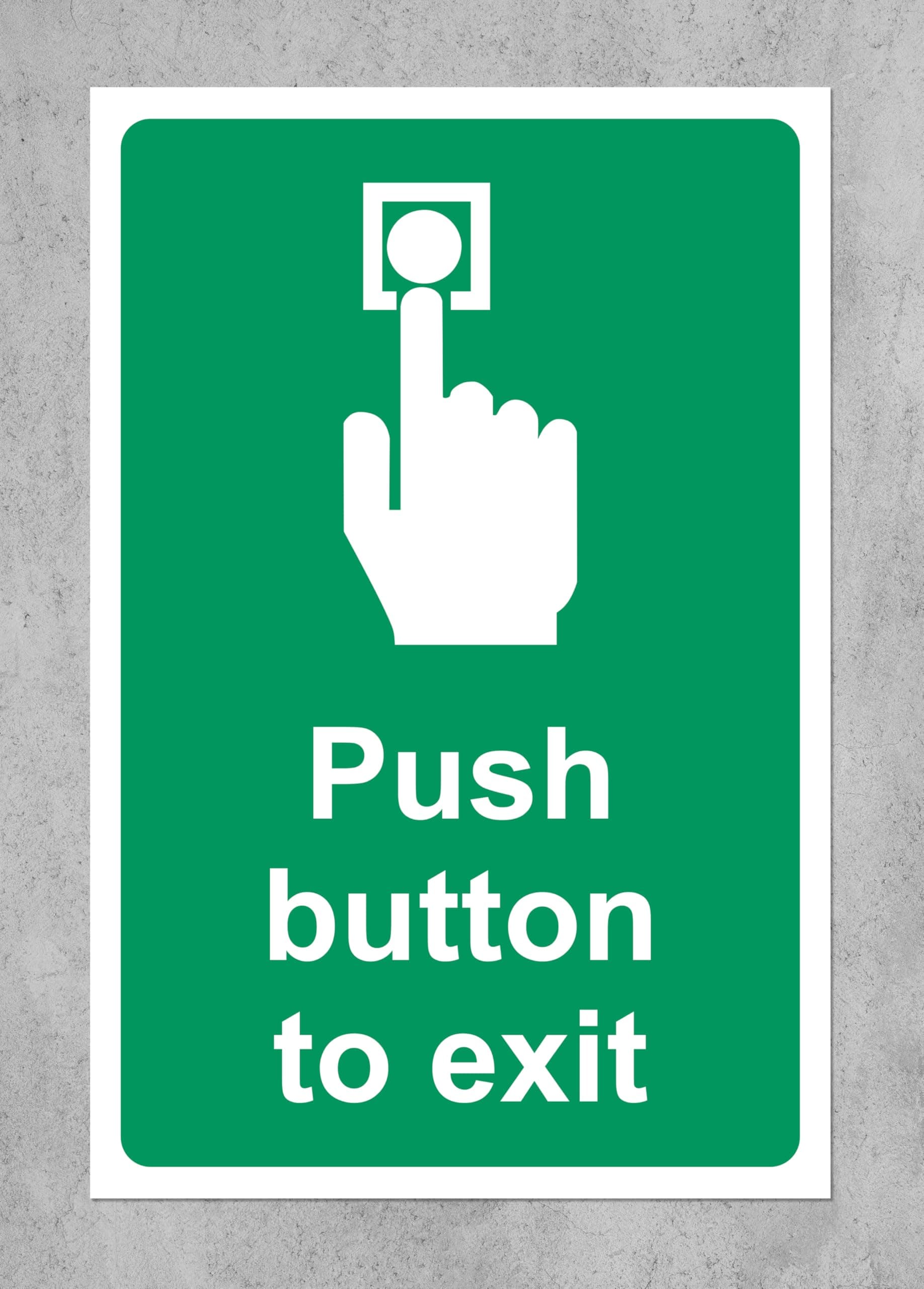 Push button to exit Safety sign - Self adhesive sticker (150mm x 100mm)