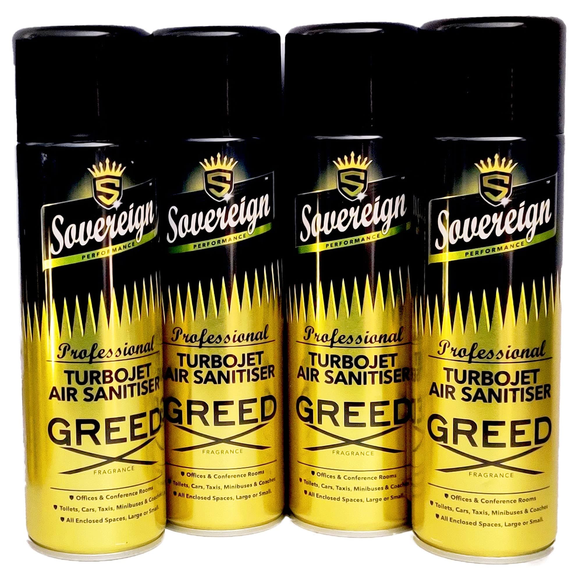 4 Pack Bundle Sovereign Turbojet Air Sanitiser Greed Car Home Spray Freshener