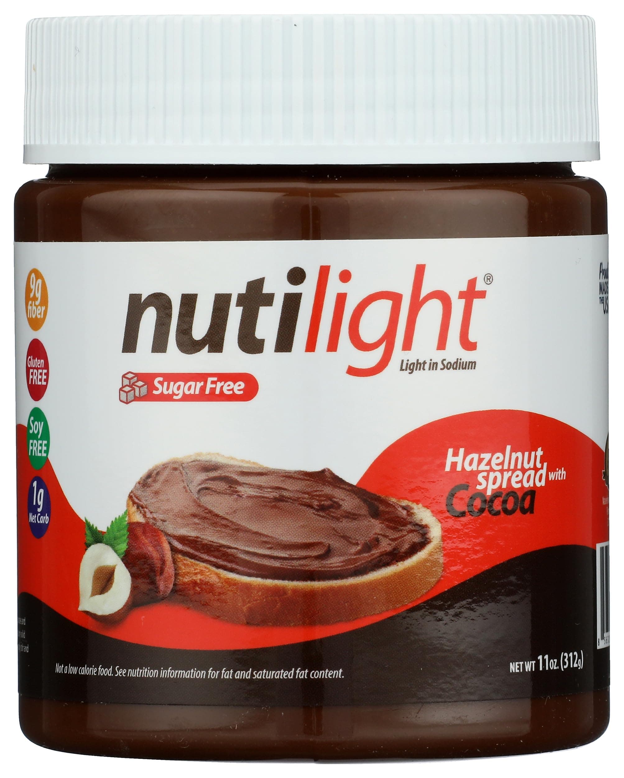 Nutilight, Hazelnut Spread with Cocoa, Sugar Free, Keto and Diabetic Friendly, Low Net Carb, Non-GMO, Naturally Sweetened with Stevia. (1 Jar, 11 oz)