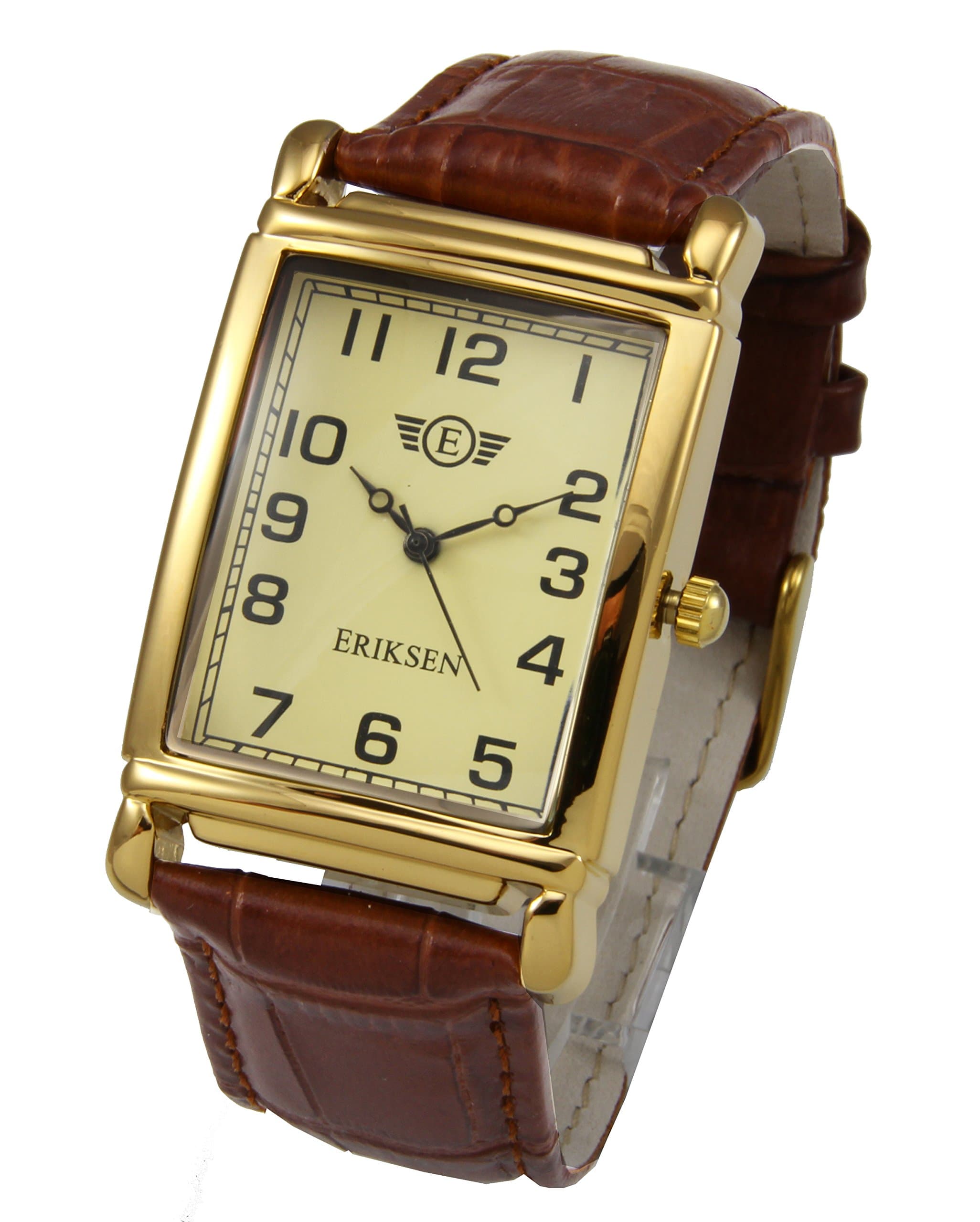 Mens Vintage Retro Square Gold Analog Quartz Dress Watch MCG, Gold, Dress