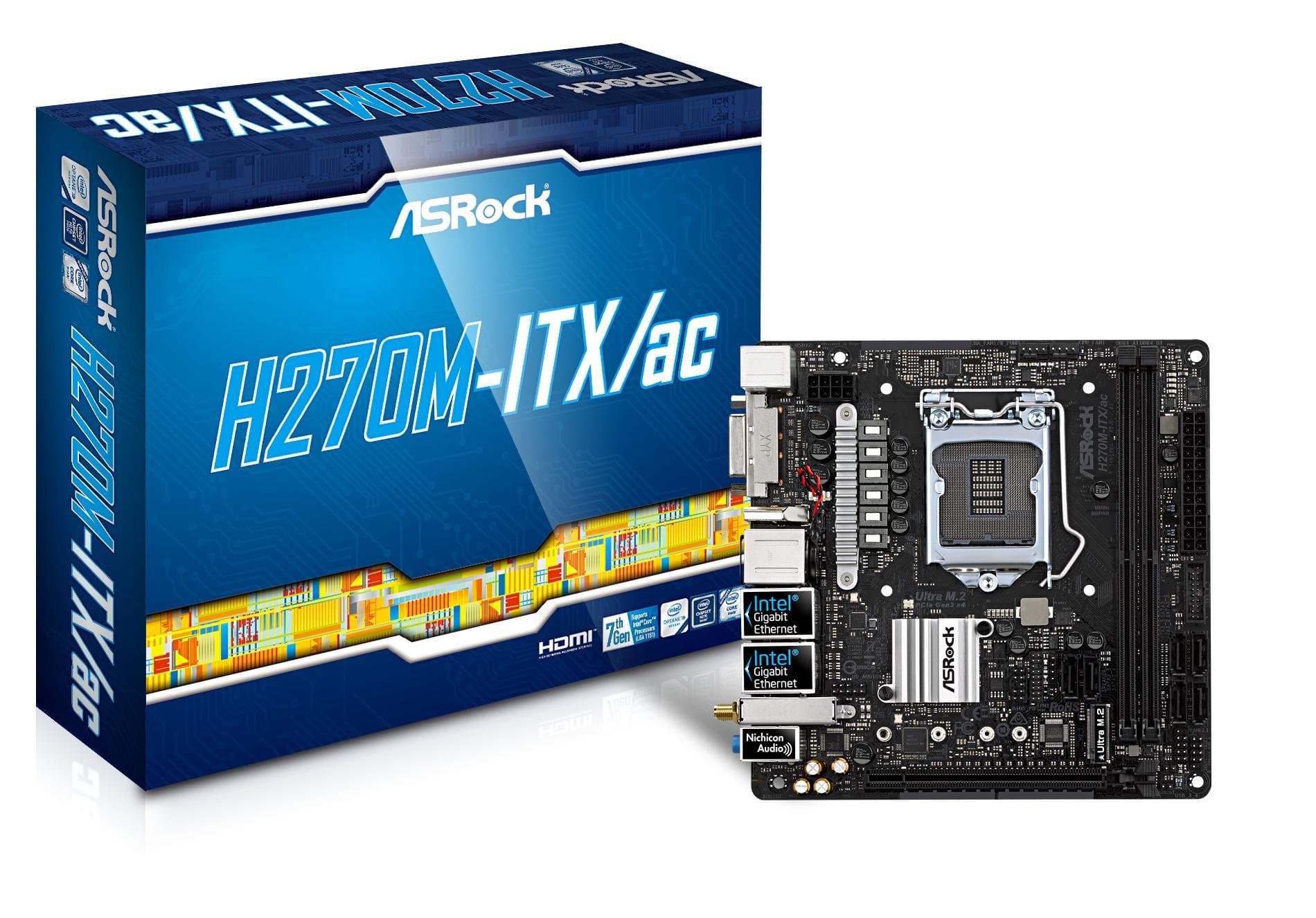 ASROCK H270M-ITX/AC S1151 mITX Intel Z270 DDR4 Elegant Motherboard - Grey