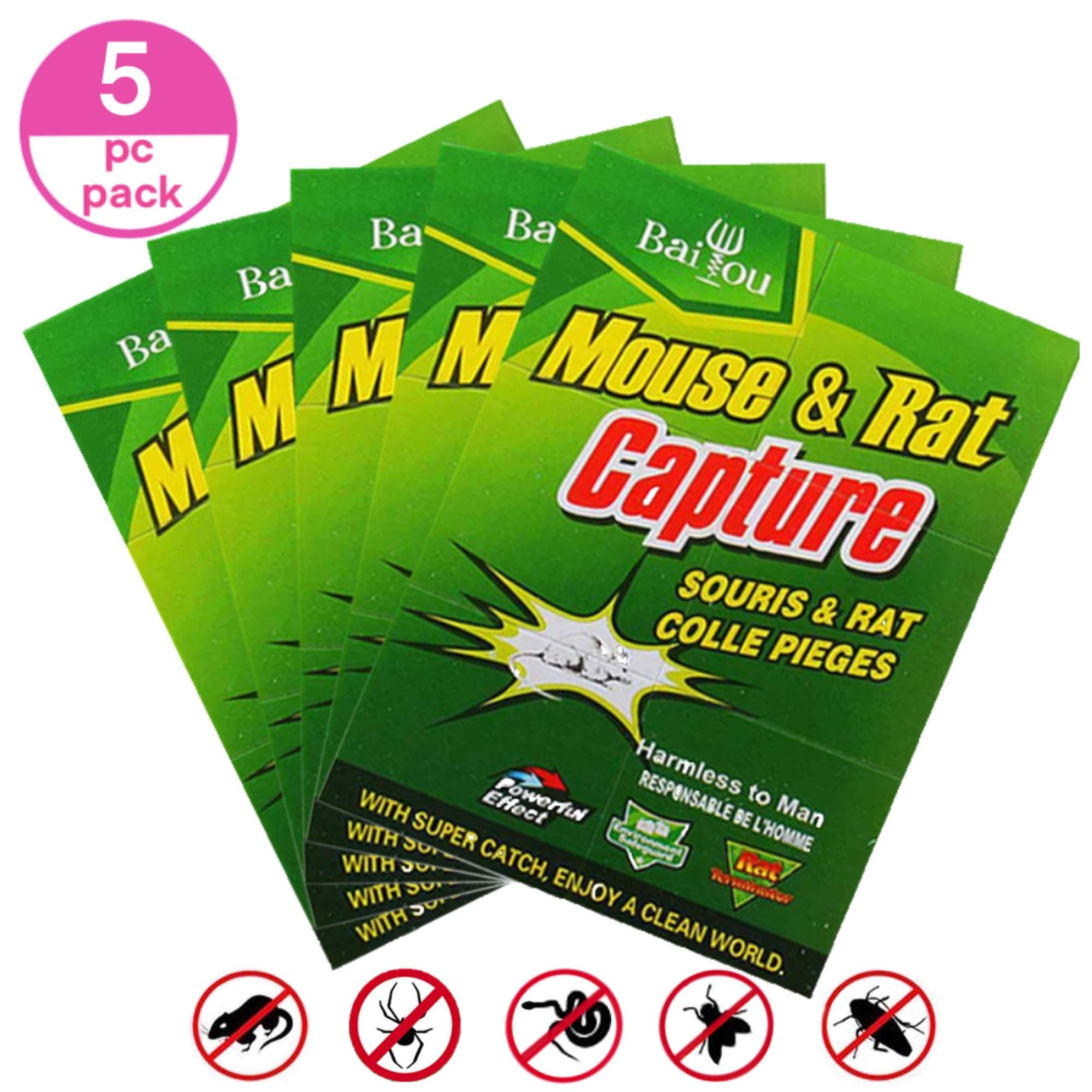 5pack Mouse Trap - Mouse Glue Trap, Rat Glue Trap with Strong Sticky Board Glue Board - for Mice Rats Rodents Cockroaches Bugs Ant Spiders Scorpions - Large (8.5"X12.5")