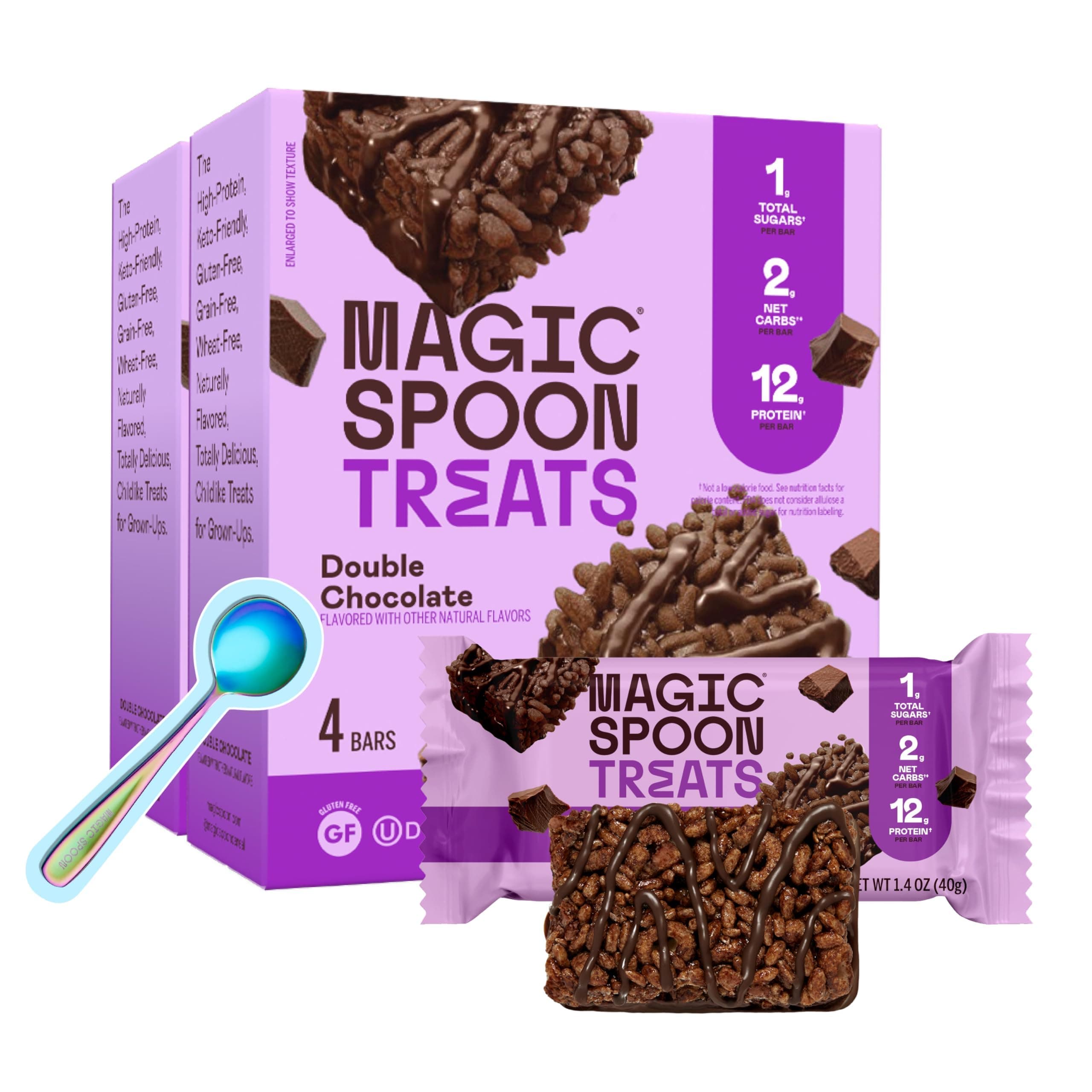 Magic Spoon Treats - 8 High Protein Bars, Double Chocolate - High Protein Gluten Free Snack - Sugar Free & Gluten Free Protein Cereal Bar - Low Carb & Keto Friendly - Healthy Snacks for Adults