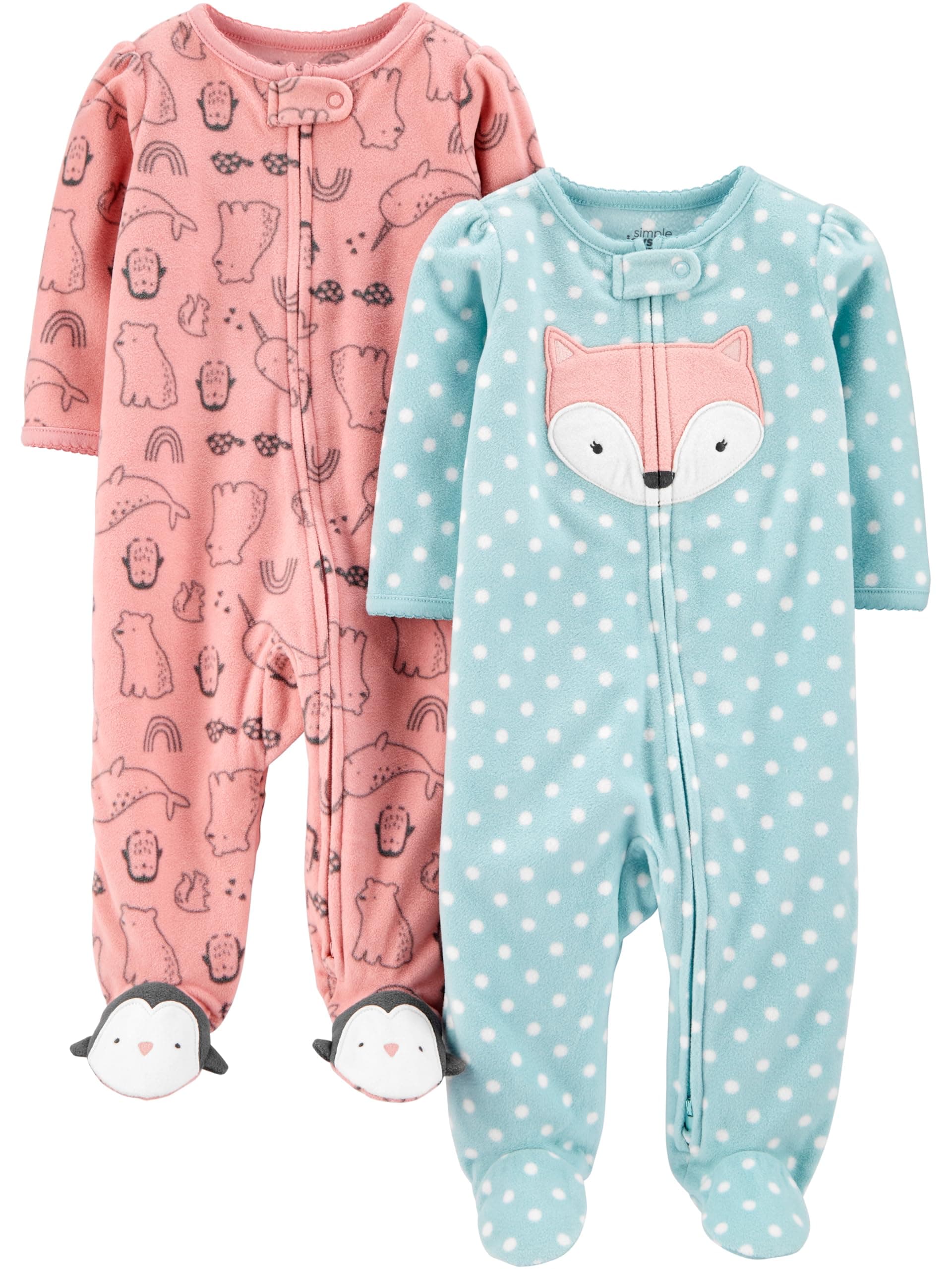 Simple Joys by Carter's Baby Girls' Fleece Footed Sleep and Play, Pack of 2