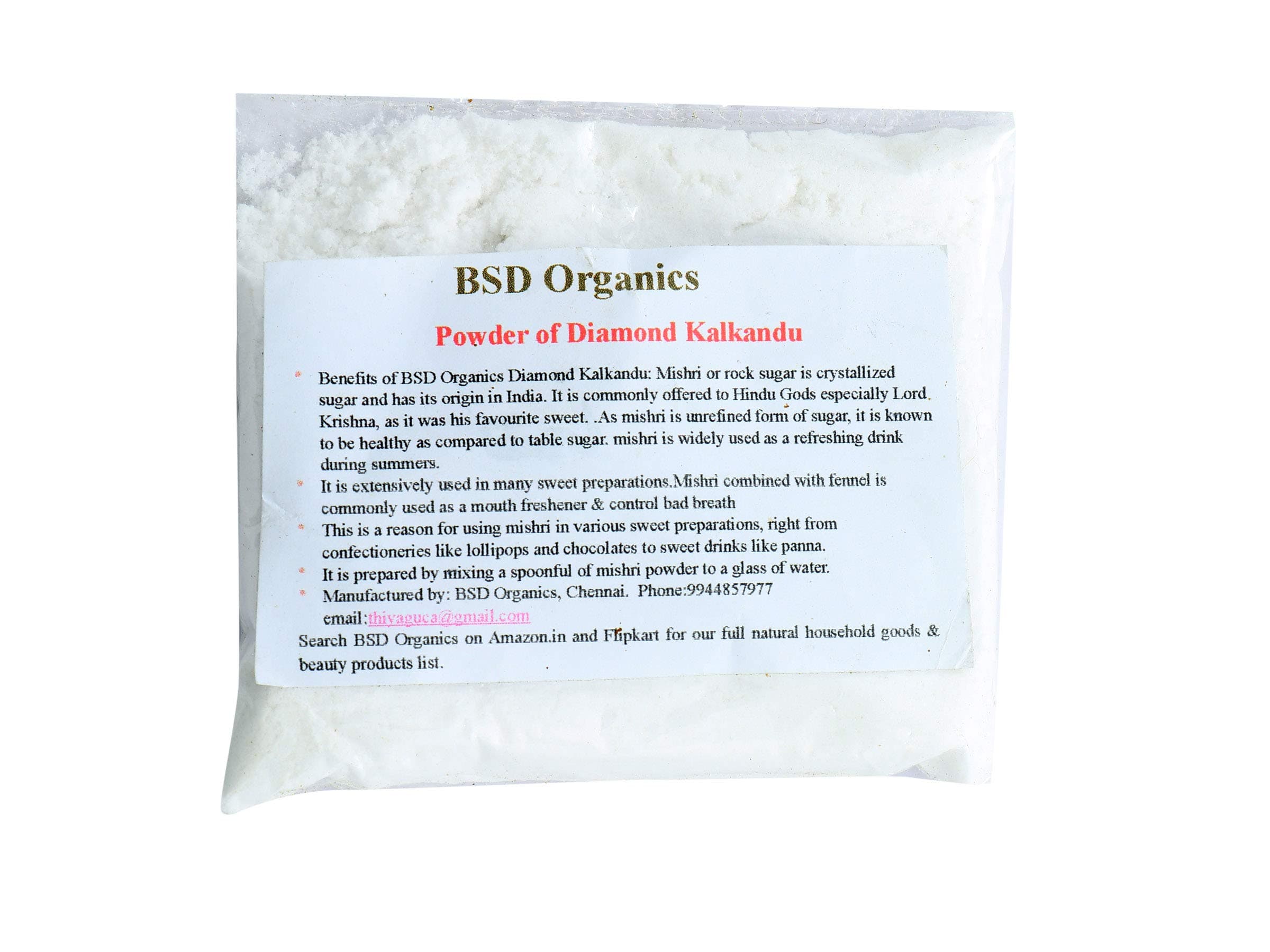 BSD Organics Powder of Diamond Kalkandu/Mishri/Rock Sugar for Lollipops, chocolates, Drinks like panna, Sweets, Mishri Drink -100 grams