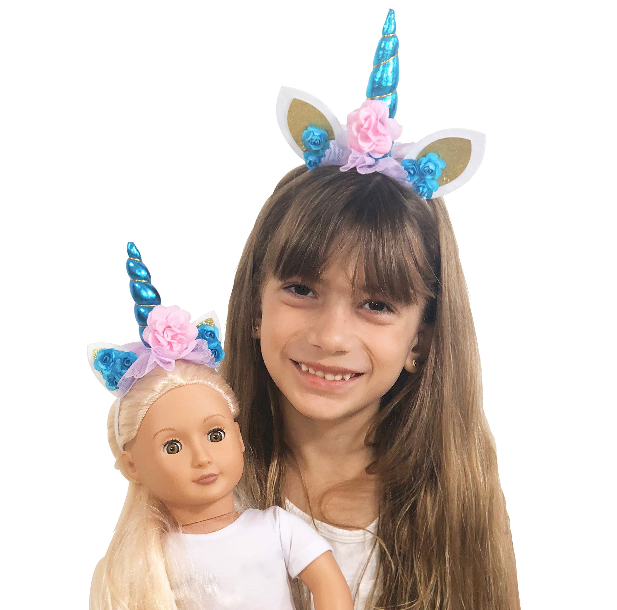 MY GENIUS DOLLS Unicorn Horn Headband - Accessories fits All 18 inch Dolls Such as American Girl Our Generation My Life Adora Gotz | Matching Clothes Outfit for Girls and Doll - 2 Piece Set