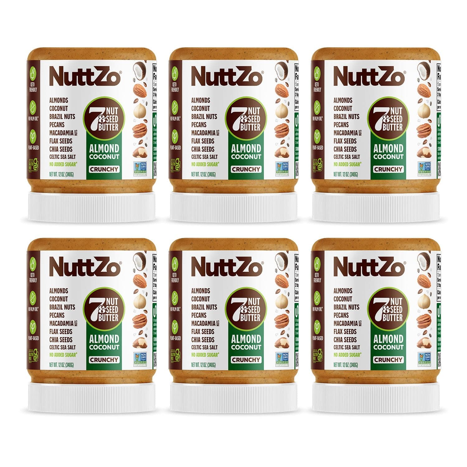 Keto Nut Butter | 7 Nuts & Seeds Blend, Keto-Friendly, Gluten-Free, Vegan, Kosher | 1g Sugar, 4g Protein, 2g Net Carbs | 12oz Jar (Pack of 6)