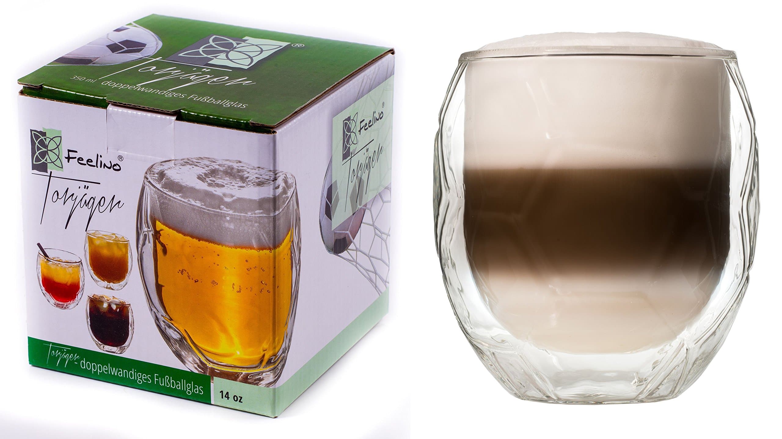 350ml double walled football glass "Goal Scorer" - thermoglass with floating effect for beer, cocktails, latte, cappuccino, tea, juice, ice... - great way to European Championship Football, World Cup