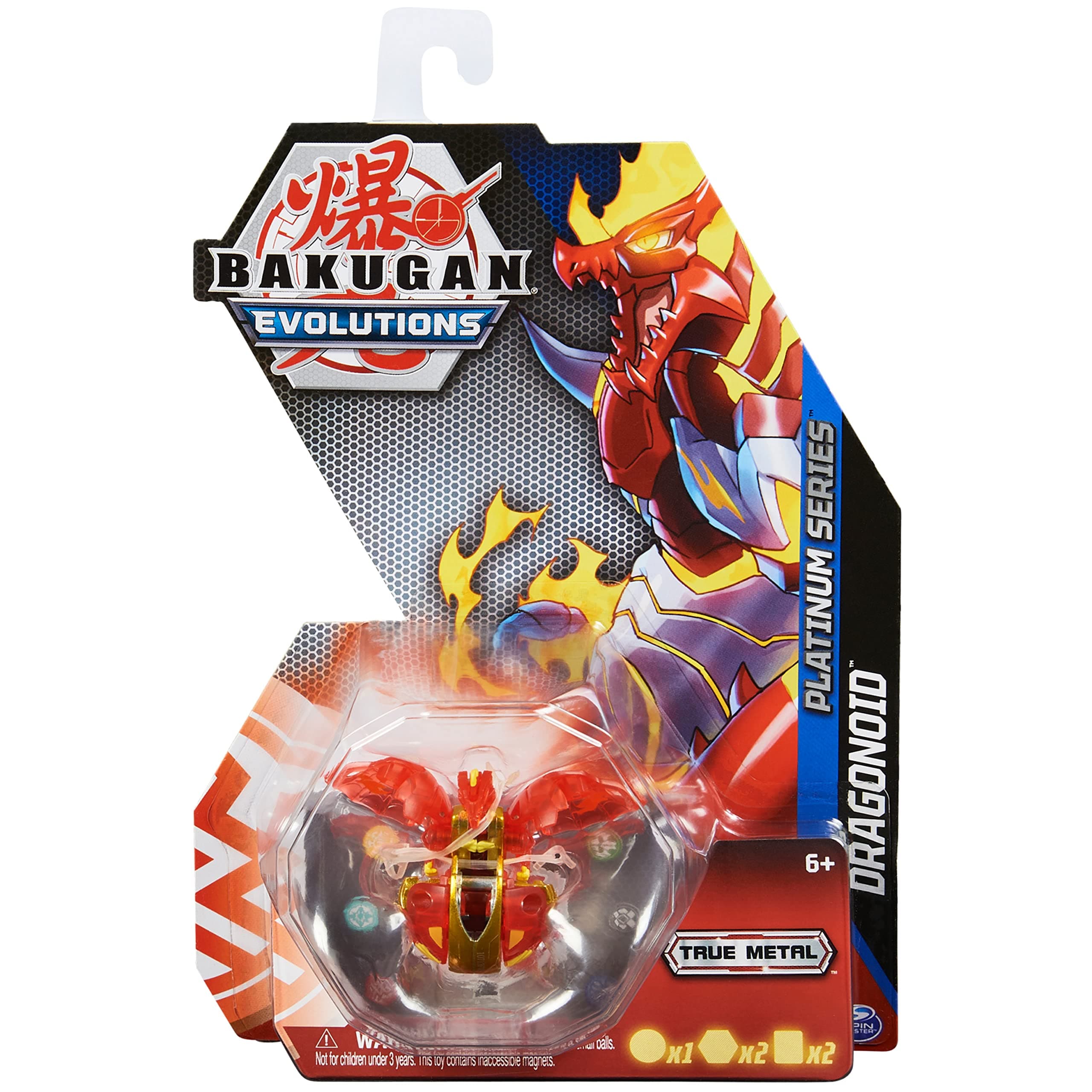 Evolutions, Dragonoid (Red), Platinum Series True Metal Bakugan, 2 BakuCores and Character Card, Kids Toys for Boys, Ages 6 and Up