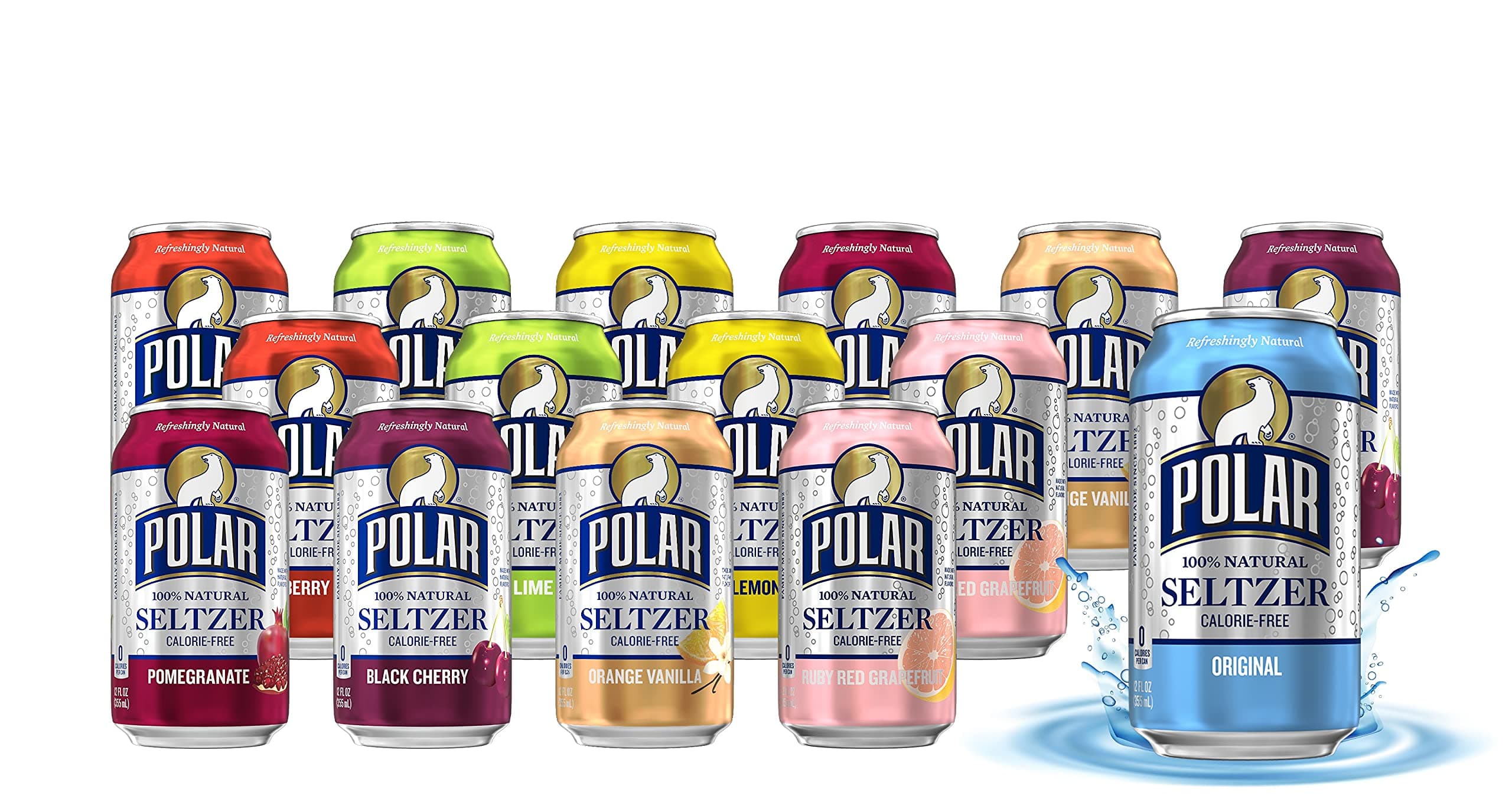 Polar Beverages All Flavor Variety Pack | Carbonated Flavored Sparkling Water, 12 Fl Oz Cans, Natural Flavors | Pack of 15