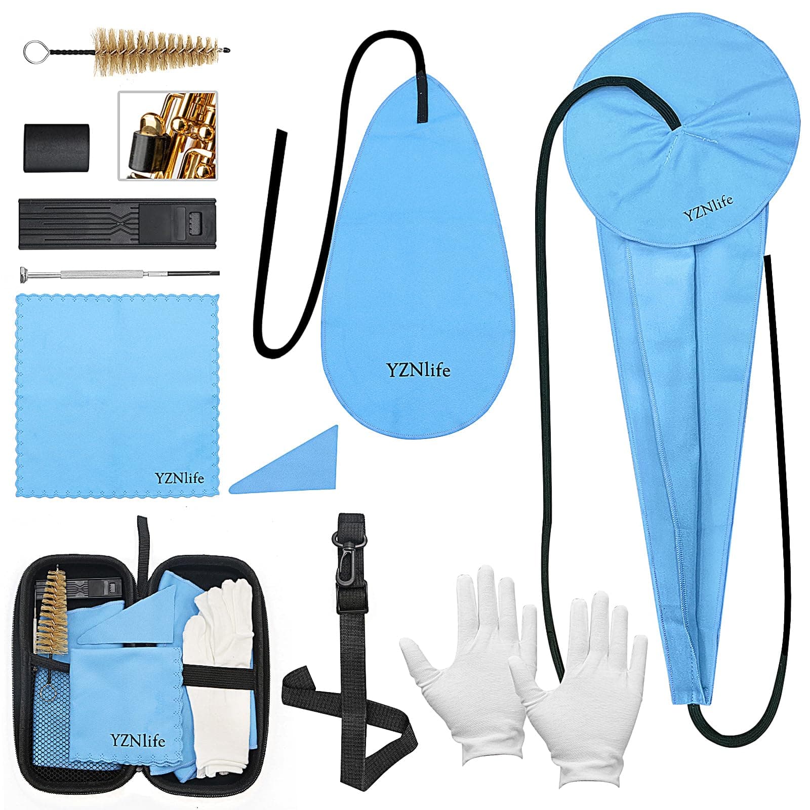 Saxophone Cleaning kit with Case for Alto Tenor Clarinet Flute and other Wind & Woodwind Struments Including Sax Cleaning Cloth(4pcs),Mouthpiece Brush,Thumb Rest Cushion Reed Case
