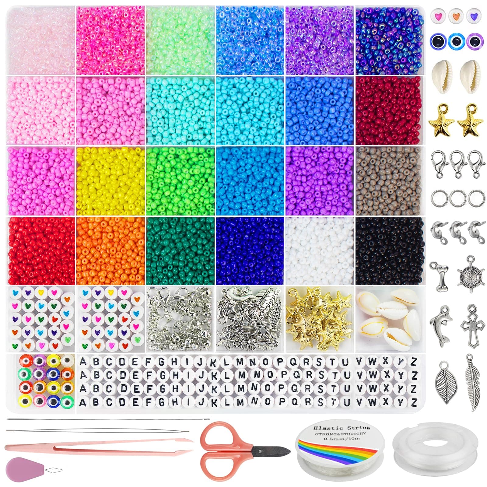 Dazhqp 7000pcs 3mm Glass Seed Beads for Bracelet Making Kit, Small Beads Friendship Bracelet Making kit, DIY Art Craft Girls Gifts (3mm)