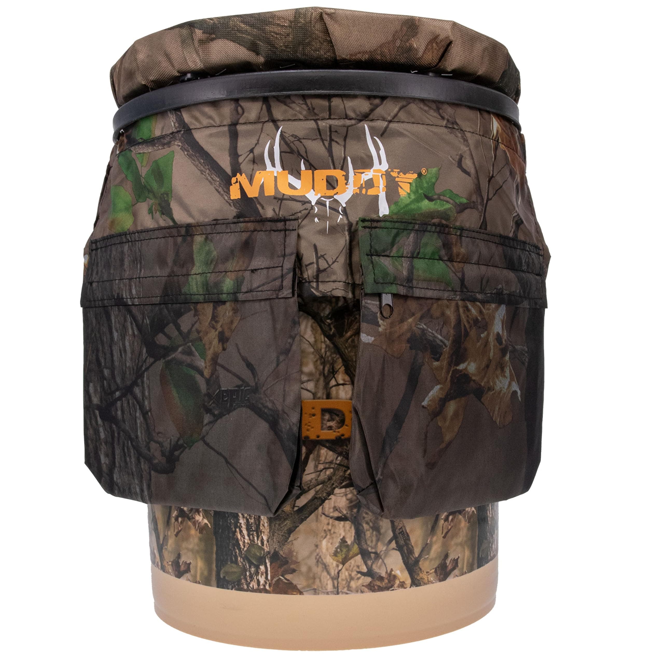 Muddy Sportsman's Bucket - SIZE: 5 Gallon pail; swivel seat cover, Camo pail cover with pockets