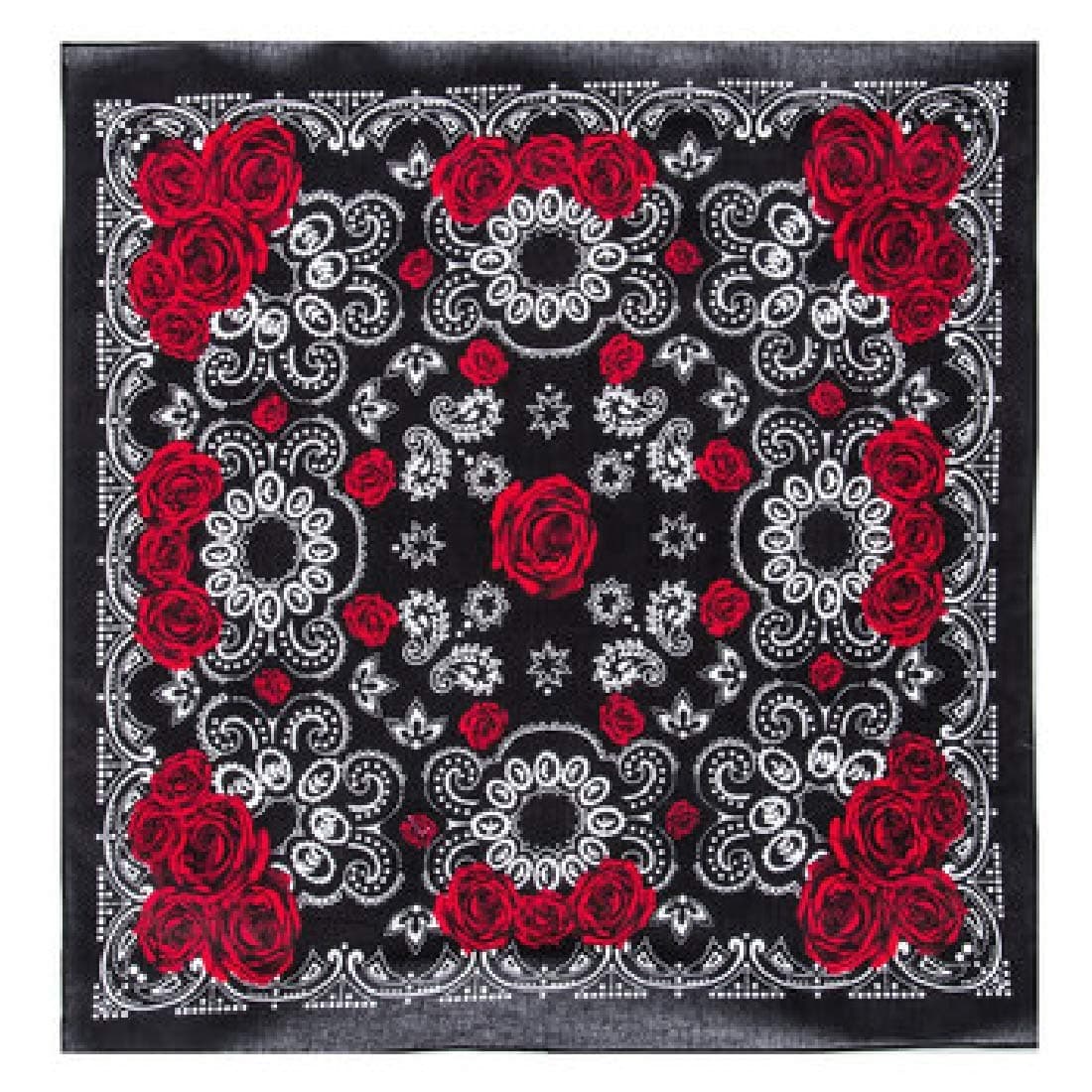 Bandanna Black White Rose Rock Star ~ Wearable Art 100% Cotton - Scar