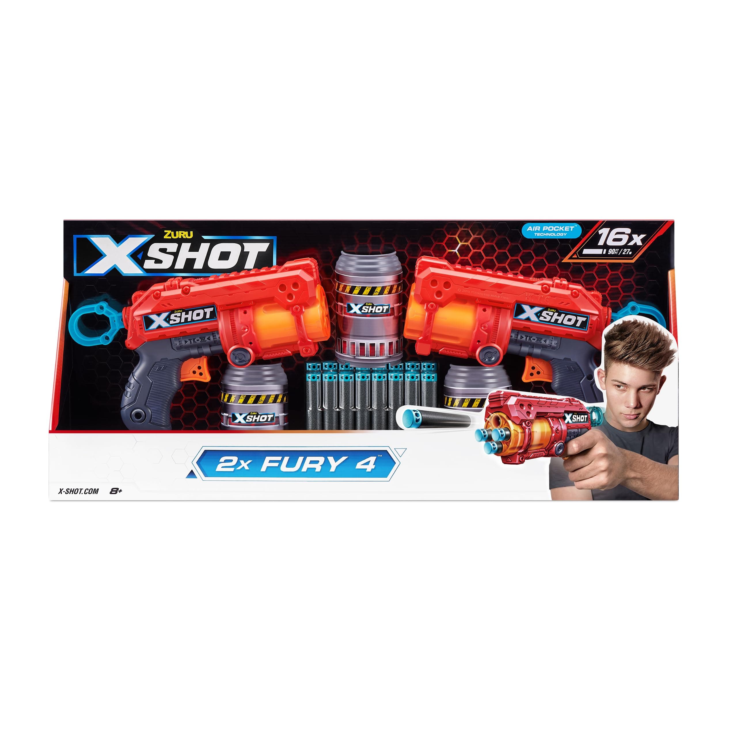 ZURU 2022-S002-X-SHOT- Excel-Fury 4 2PK (3Cans,16Darts) (36329)