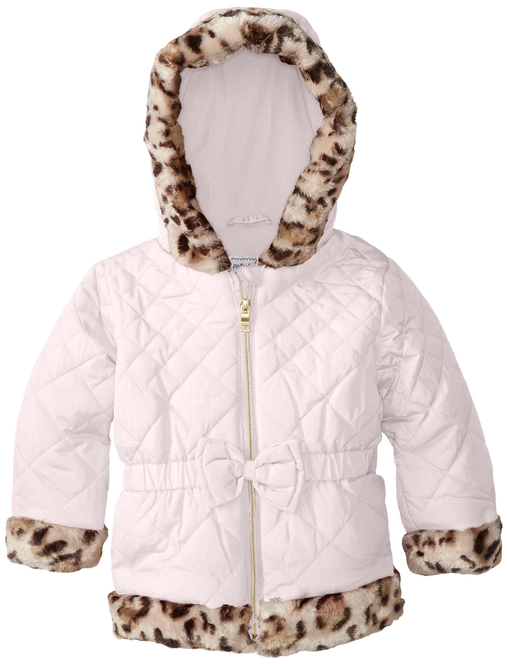 Pistachio Little Girls' Quilted Puffer Coat with Leopard Trim