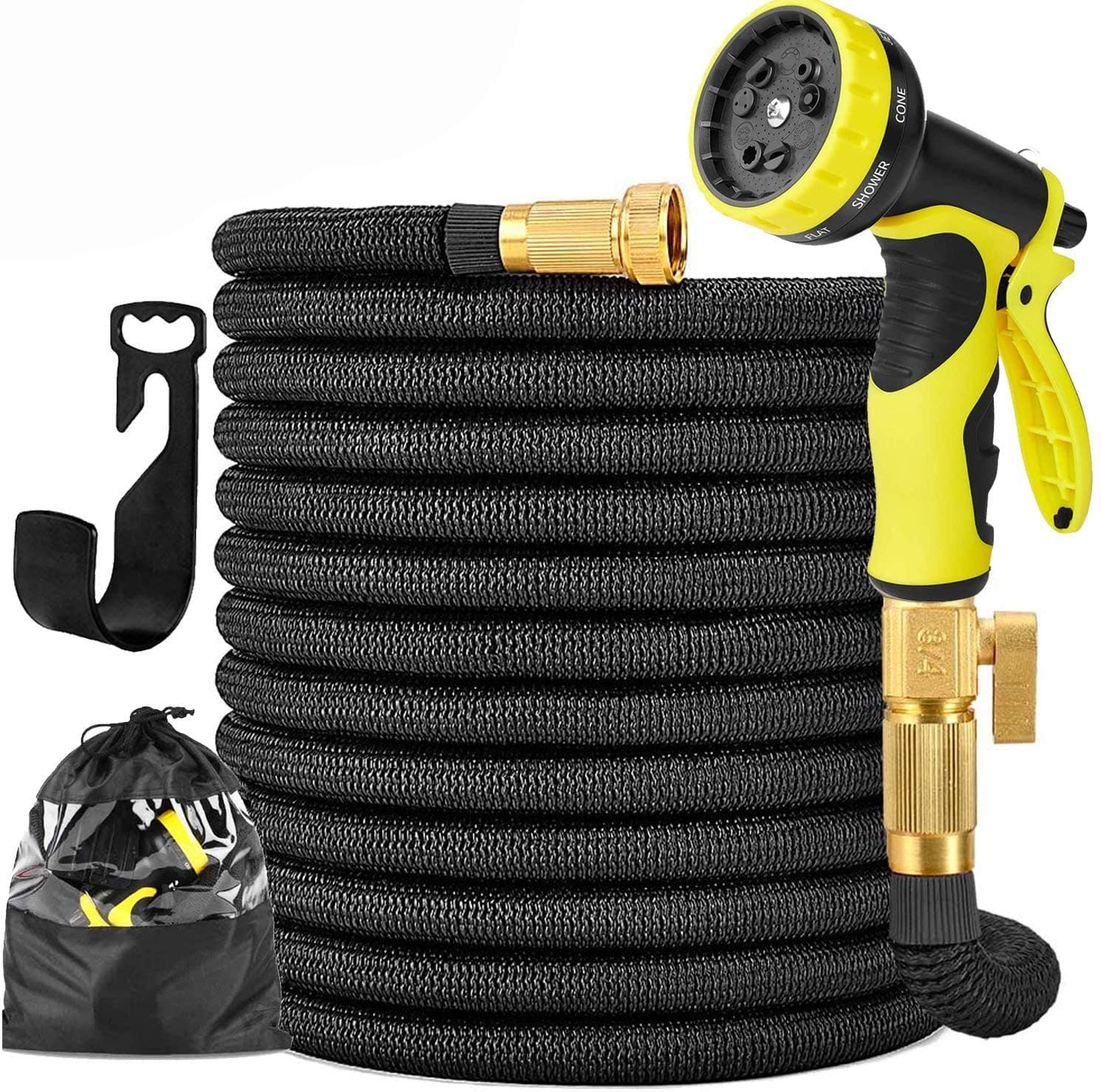 Garden Hose Expandable Garden Hose 100 ft Garden Hose with Triple Layer Latex Core, 3/4" Solid Brass Fittings, 3750 D Extra Strength Fabric 10 Function Spray Nozzle for All Your Watering Need