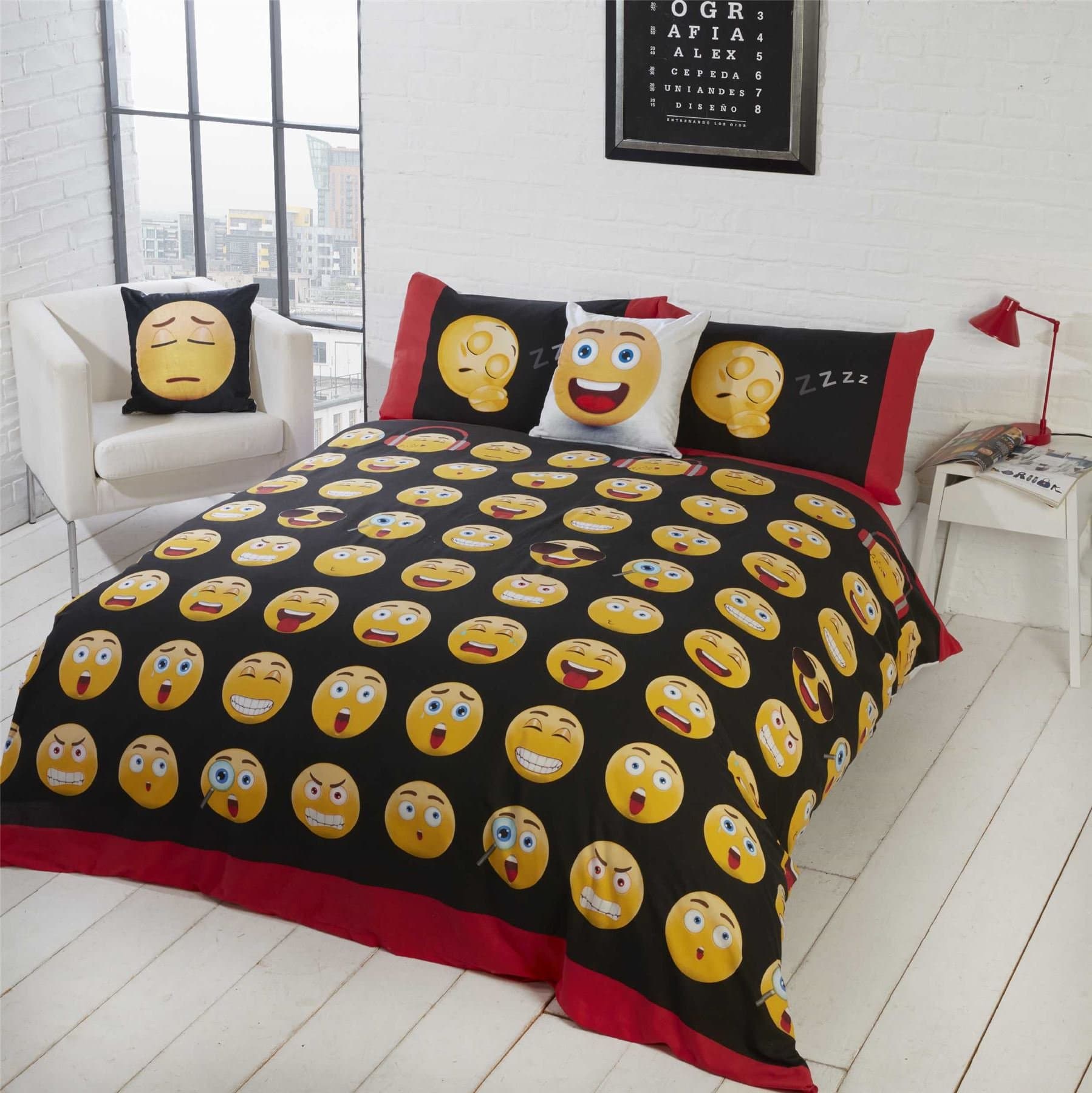 EMOJI OMG LOL HAPPY ANGRY RED WHITE BLACK COTTON BLEND USA TWIN (135CM X 200CM - UK SINGLE) DUVET COMFORTER COVER