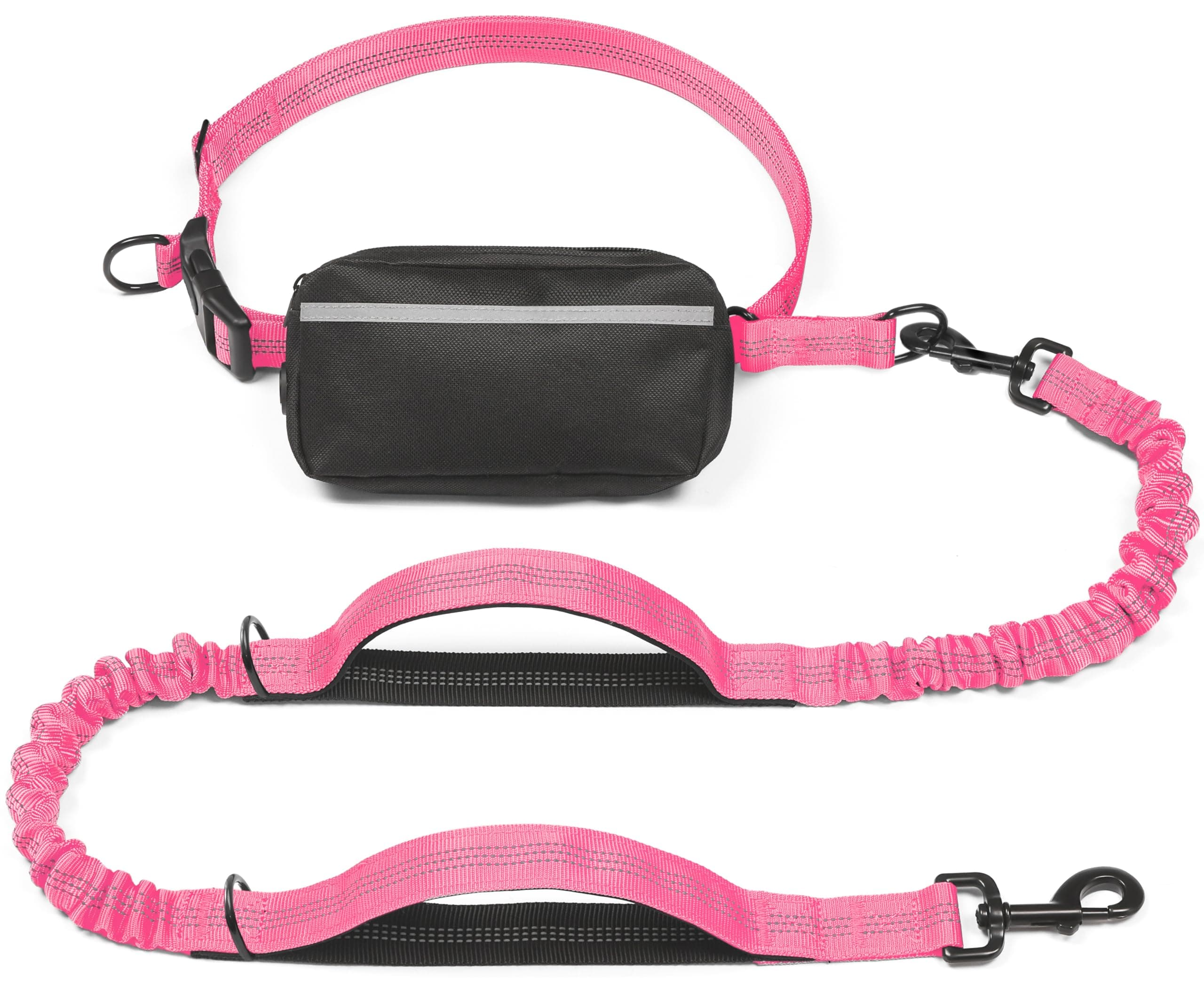 iYoShop Hands Free Dog Leash with Zipper Pouch, Dual Padded Handles and Durable Bungee for Walking, Jogging and Running Your Dog (Medium, 8-25 lbs, Pink)