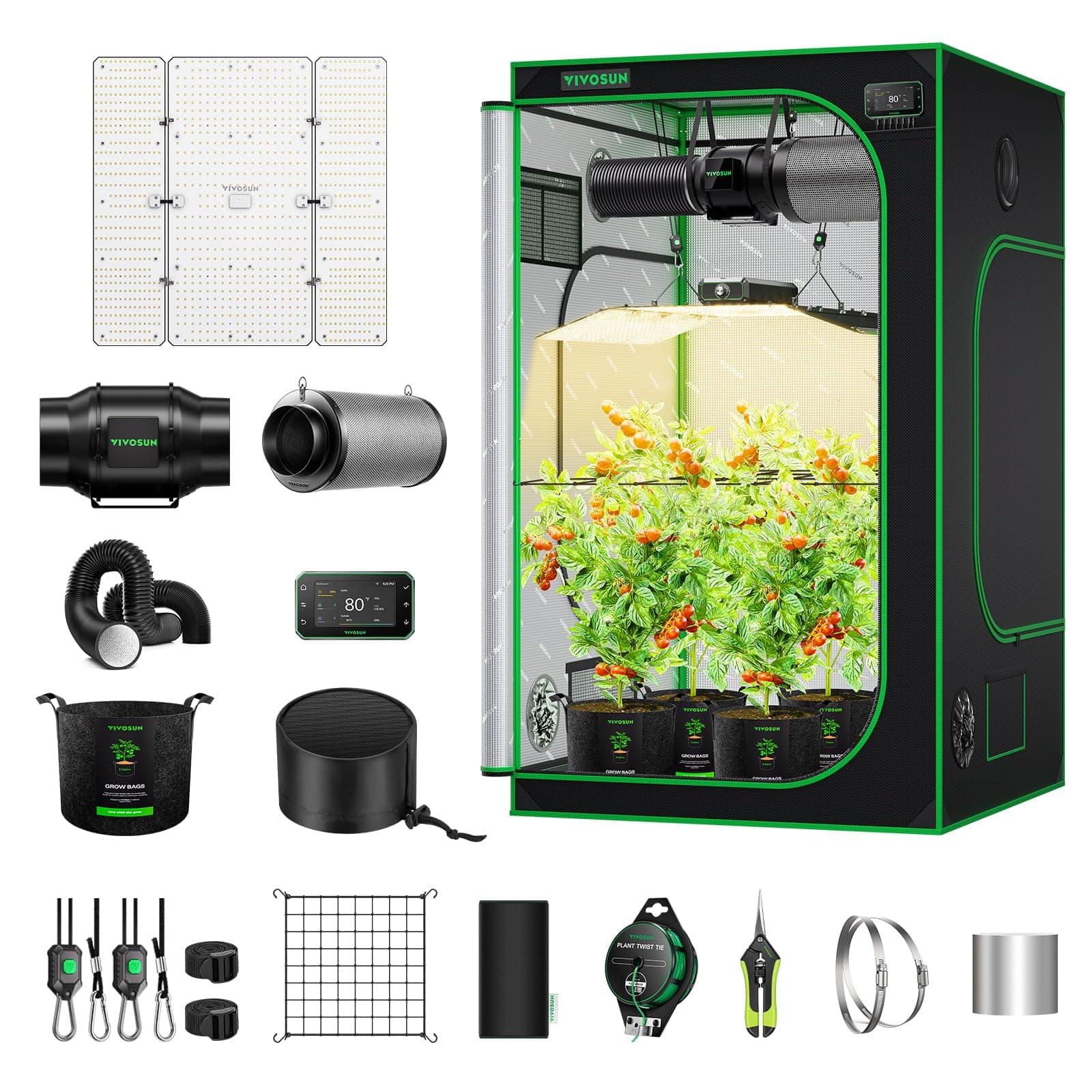 VIVOSUN GIY Smart Grow Tent System 120x120x200CM(4x4FT), WiFi-Integrated Grow Tent Kit, with Automate Ventilation, Circulation, Schedule Full Spectrum 200Wx2 LED Grow Light, GrowHub E42A Controller