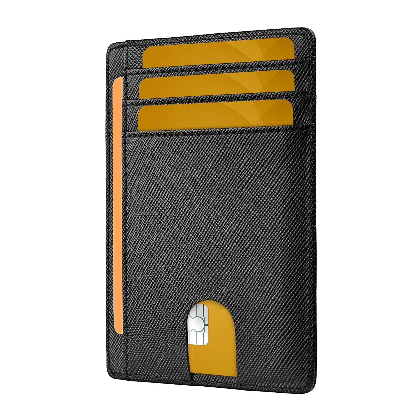 KEYRIMens Slim Wallet, Minimalist Front Pocket Credit Card Holder with Cash Compartment, Leather Wallets for Men Women, RFID Blocking Card Holder, Holds Up to 7 Cards and Bank Notes (Black)