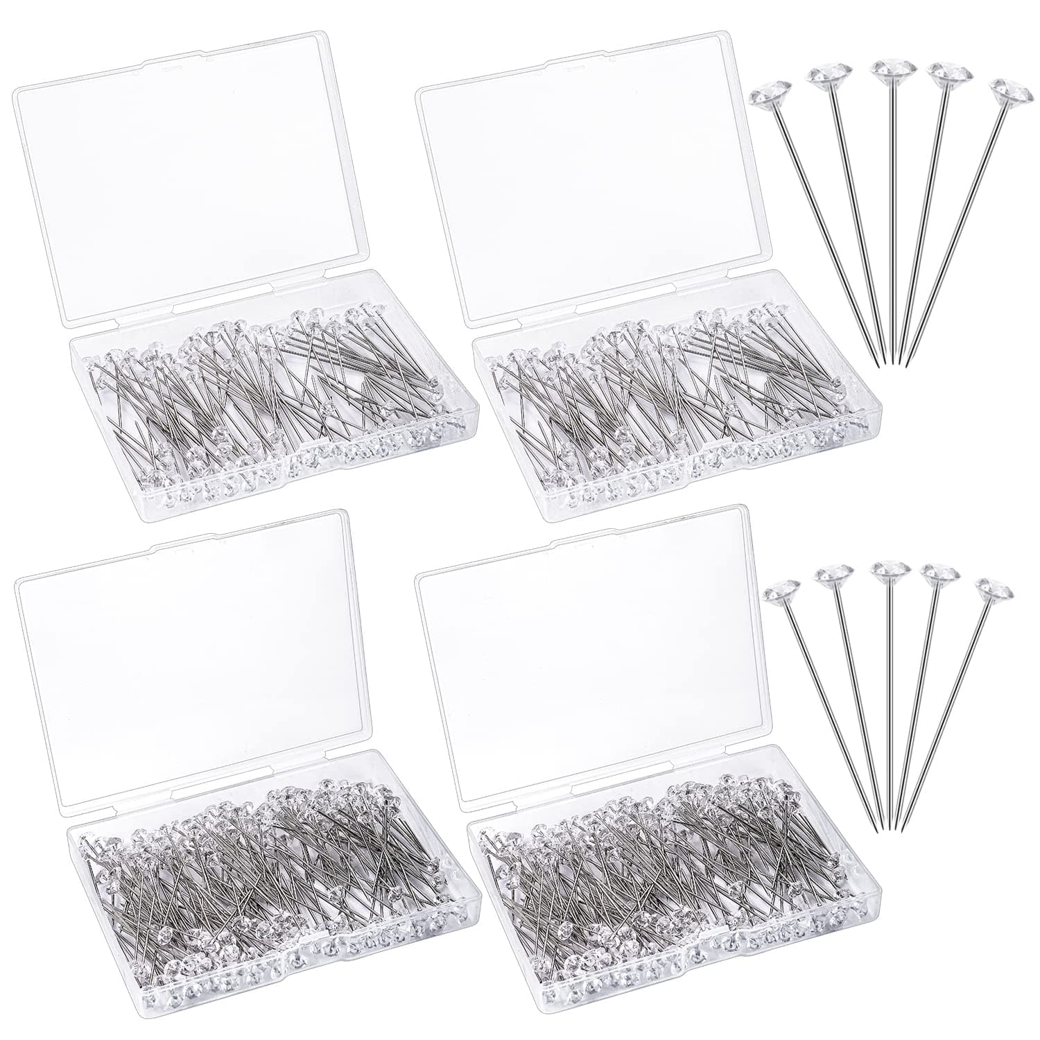 Pimoys400 PCS Bouquet Pins Flower Pins, Straight Pins Clear Sewing Pins Crystal Diamond Head Pins for Craft Wedding Jewelry Decoration (2.1''/1.5'')