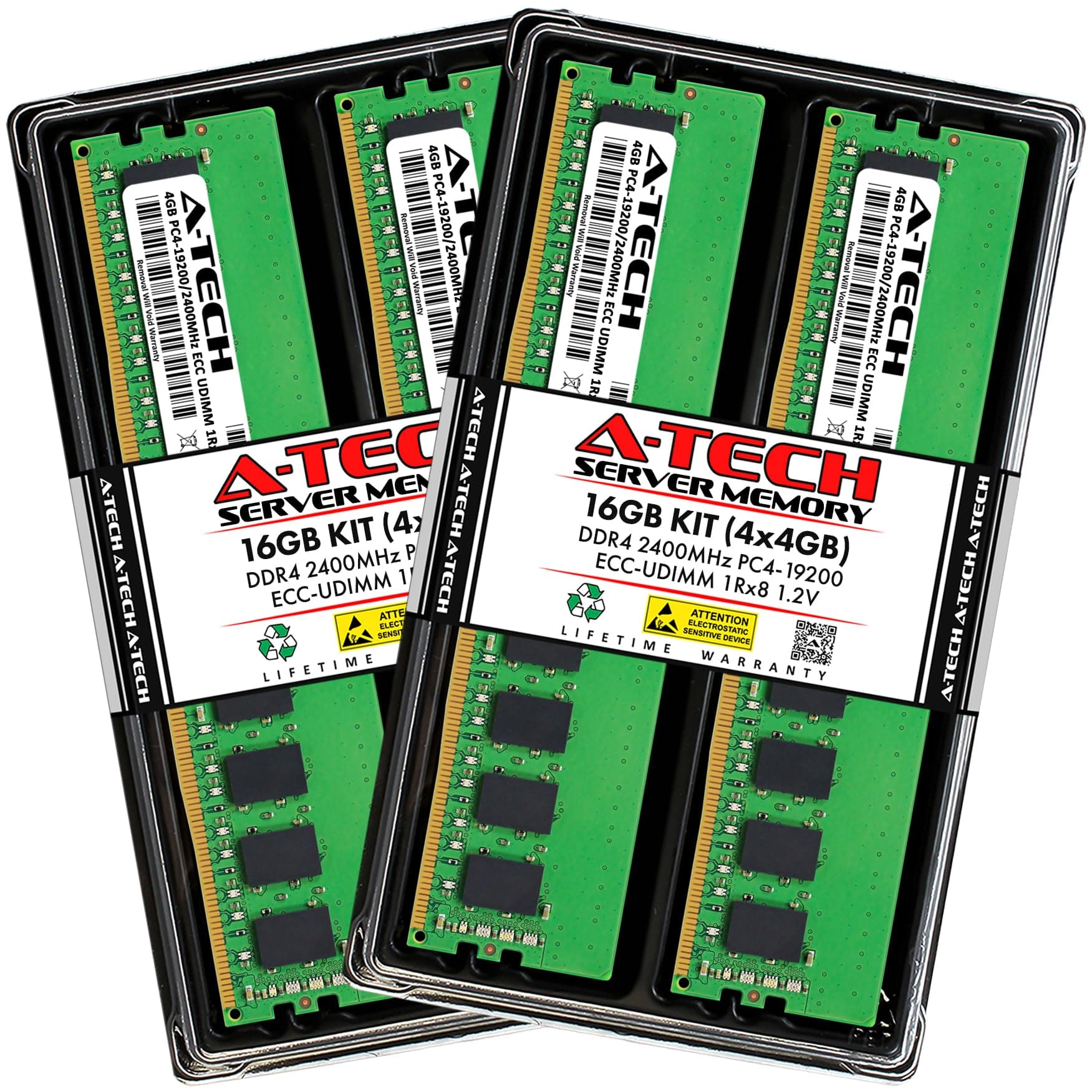 A-Tech Server 16GB Kit (4x4GB) DDR4 2400MHz PC4-19200 ECC UDIMM 1Rx8 Single Rank 1.2V ECC Unbuffered DIMM 288-Pin Server & Workstation RAM Memory Upgrade Modules (A-Tech Enterprise Series)